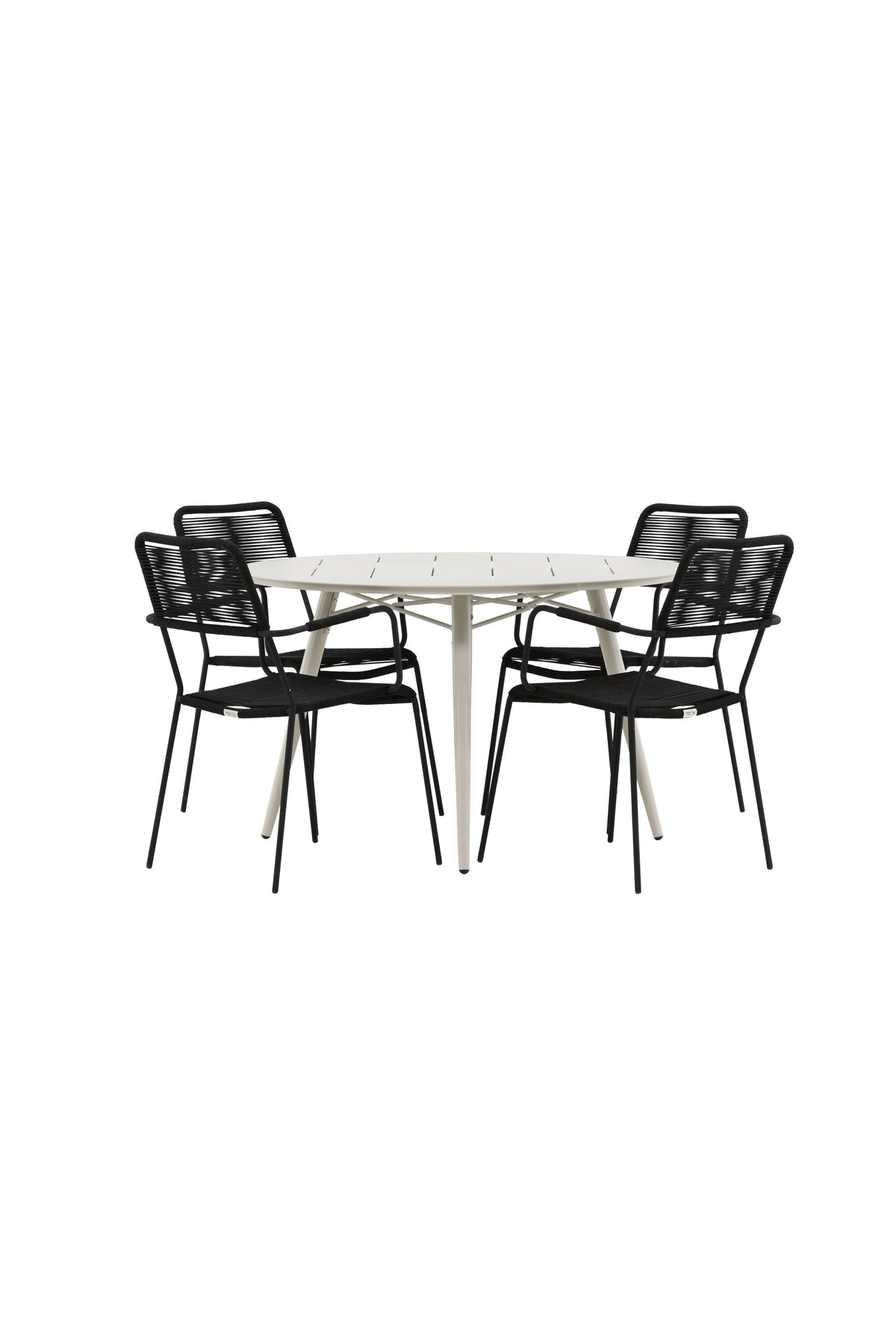Lina Matbord med Lindos Stolarna – Bord: ⌀120 Stol: 66x85x55