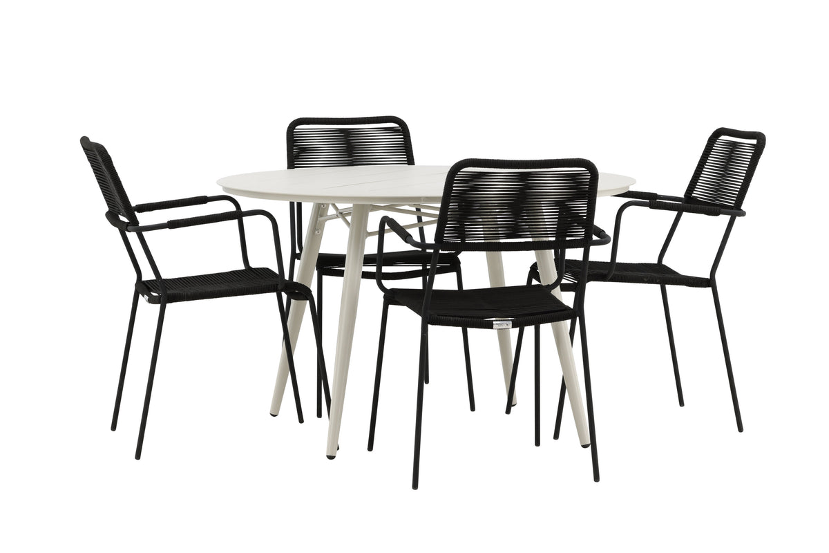 Lina Matbord med Lindos Stolarna – Bord: ⌀120 Stol: 66x85x55