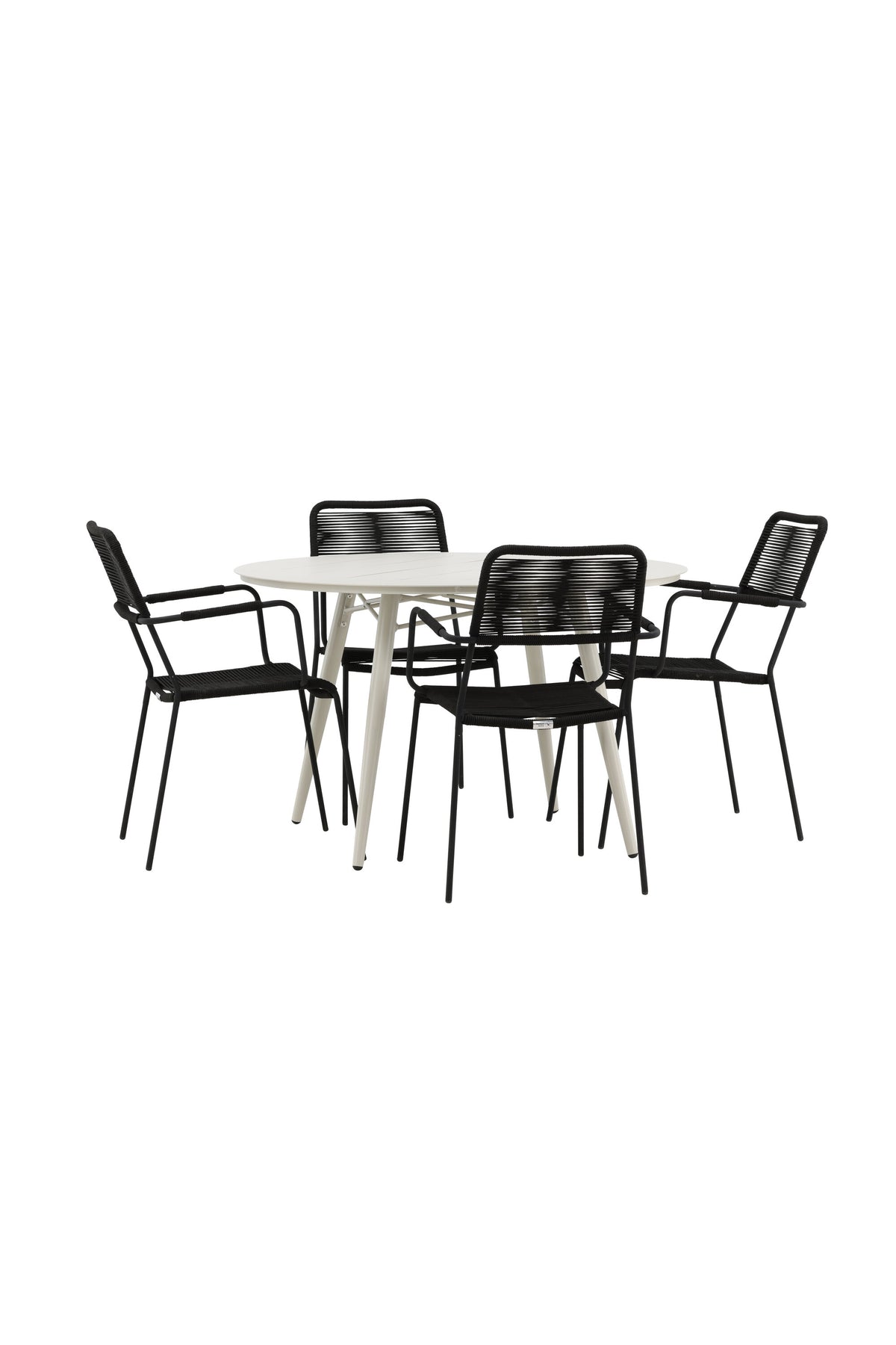 Lina Matbord med Lindos Stolarna – Bord: ⌀120 Stol: 66x85x55