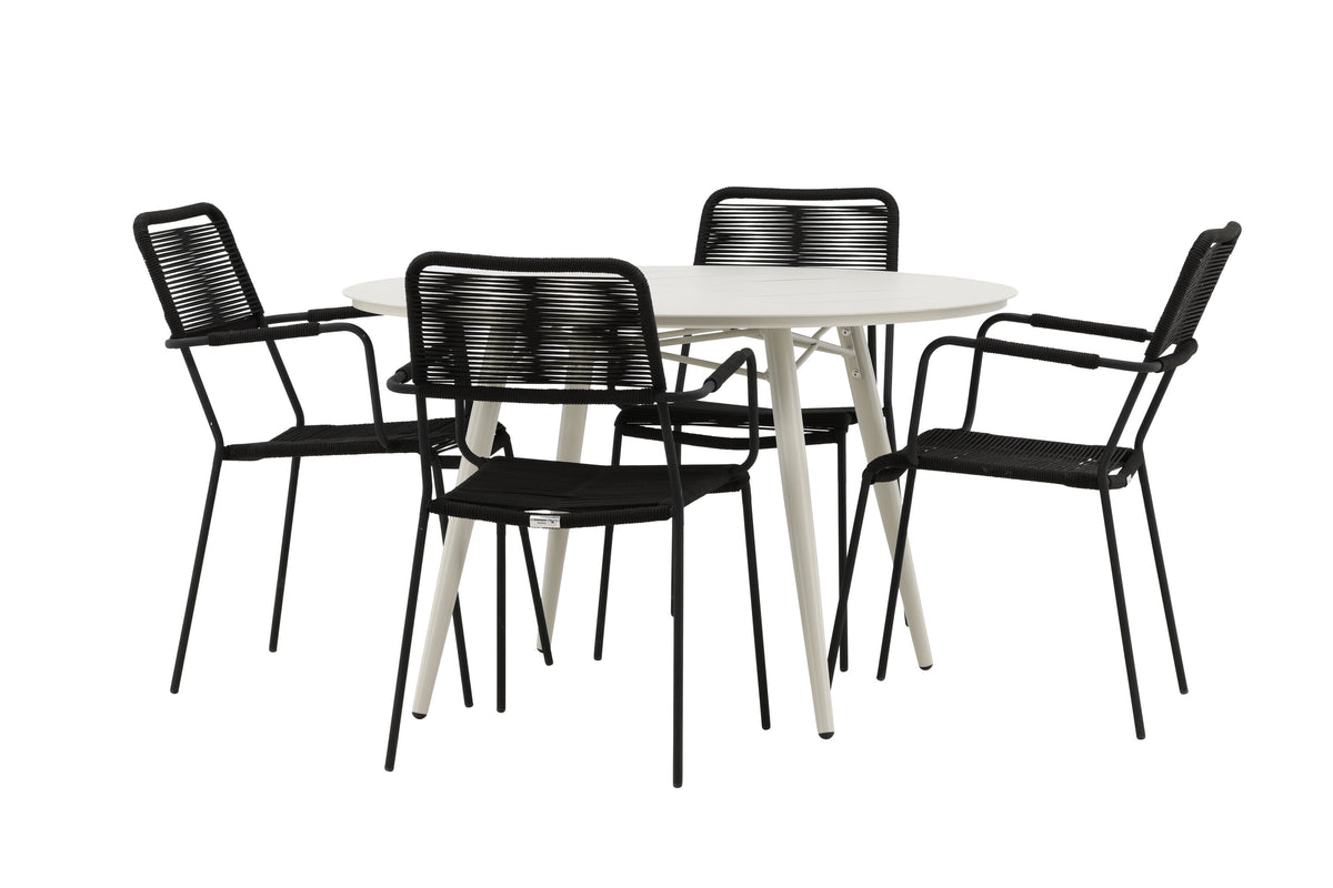 Lina Matbord med Lindos Stolarna – Bord: ⌀120 Stol: 66x85x55