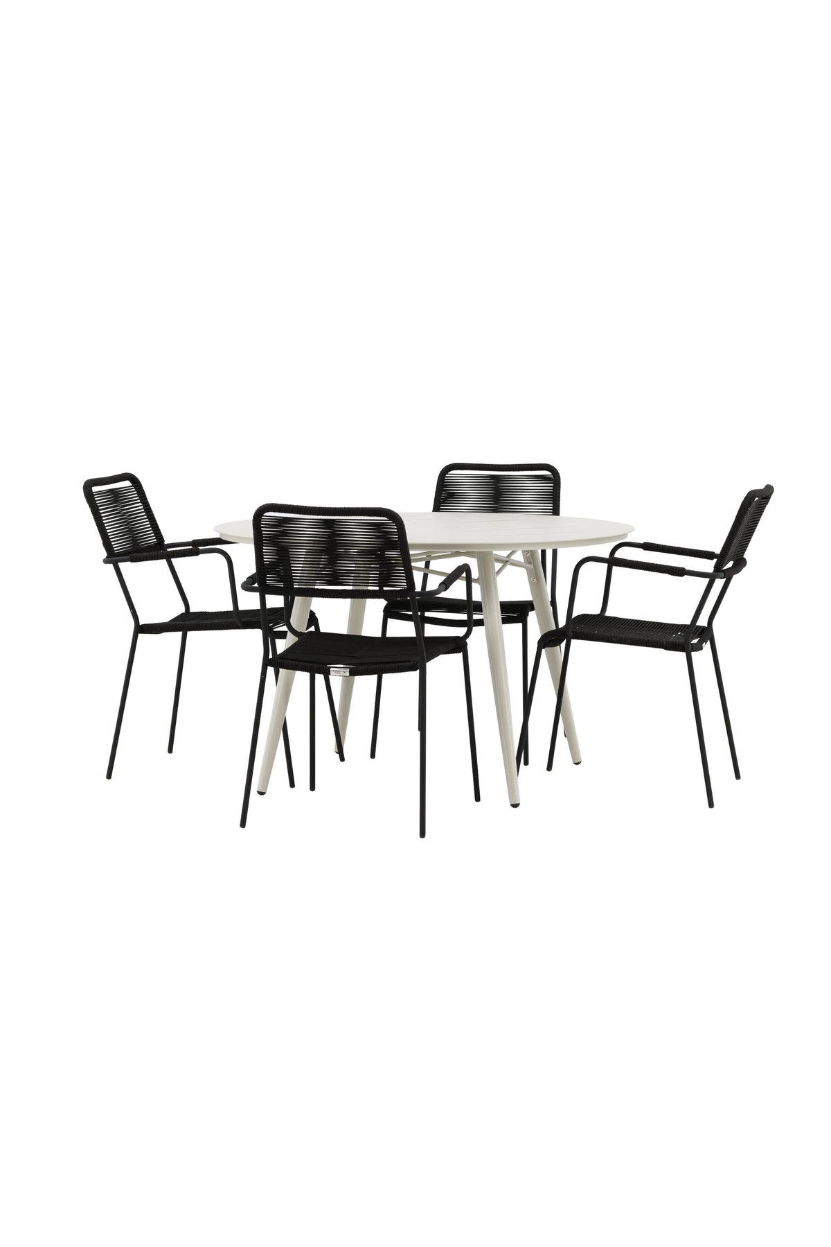 Lina Matbord med Lindos Stolarna – Bord: ⌀120 Stol: 66x85x55