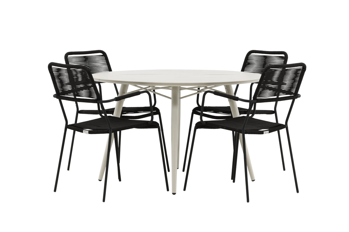 Lina Matbord med Lindos Stolarna – Bord: ⌀120 Stol: 66x85x55
