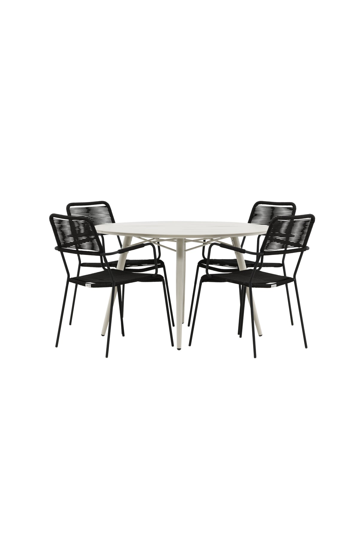 Lina Matbord med Lindos Stolarna – Bord: ⌀120 Stol: 66x85x55