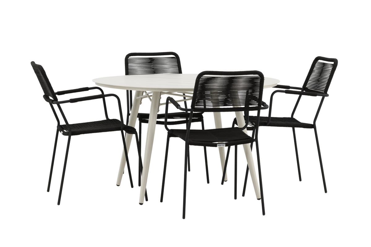 Lina Matbord med Lindos Stolarna – Bord: ⌀120 Stol: 66x85x55