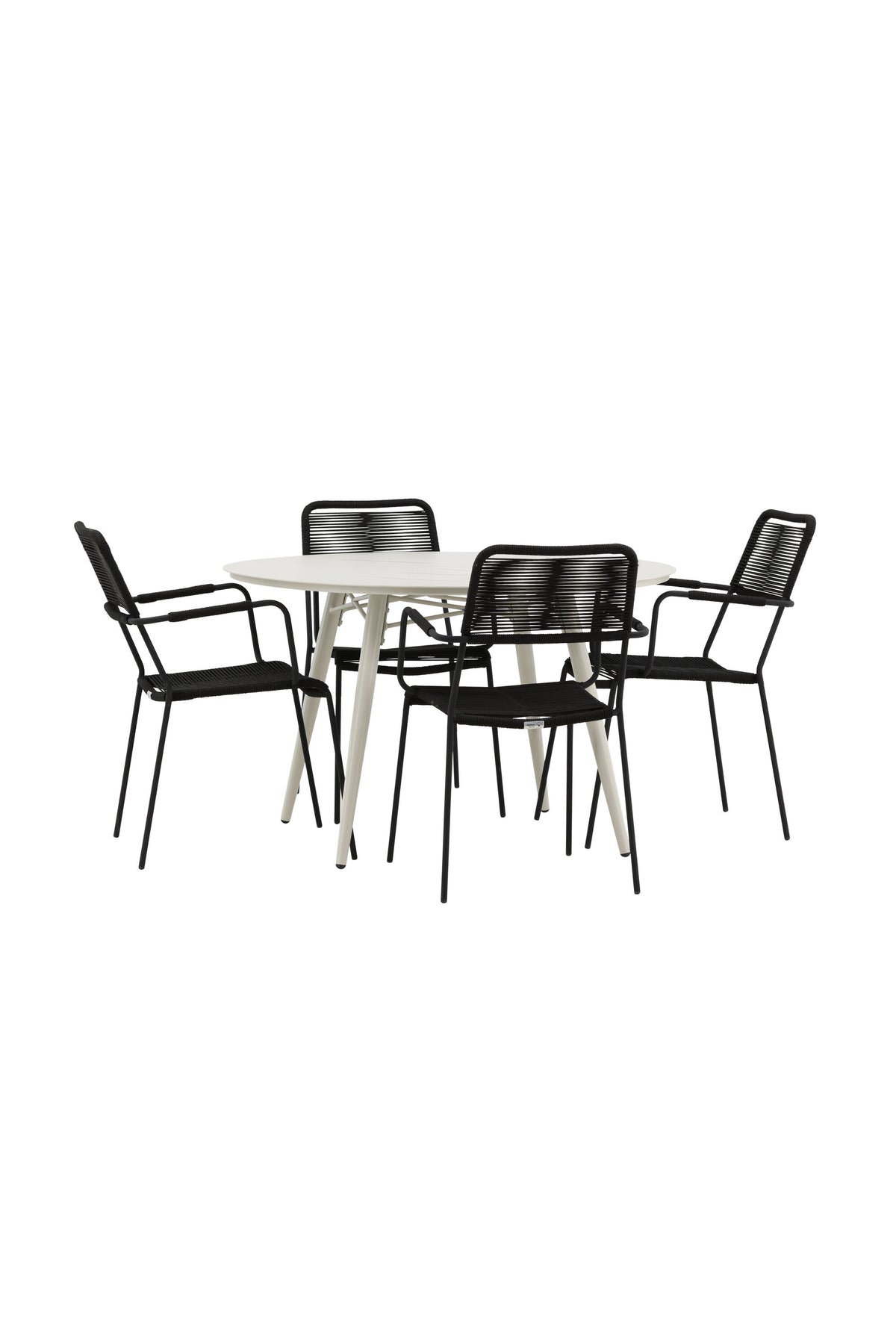 Lina Matbord med Lindos Stolarna – Bord: ⌀120 Stol: 66x85x55