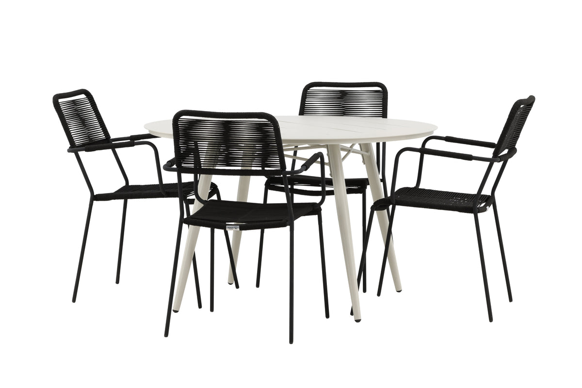 Lina Matbord med Lindos Stolarna – Bord: ⌀120 Stol: 66x85x55