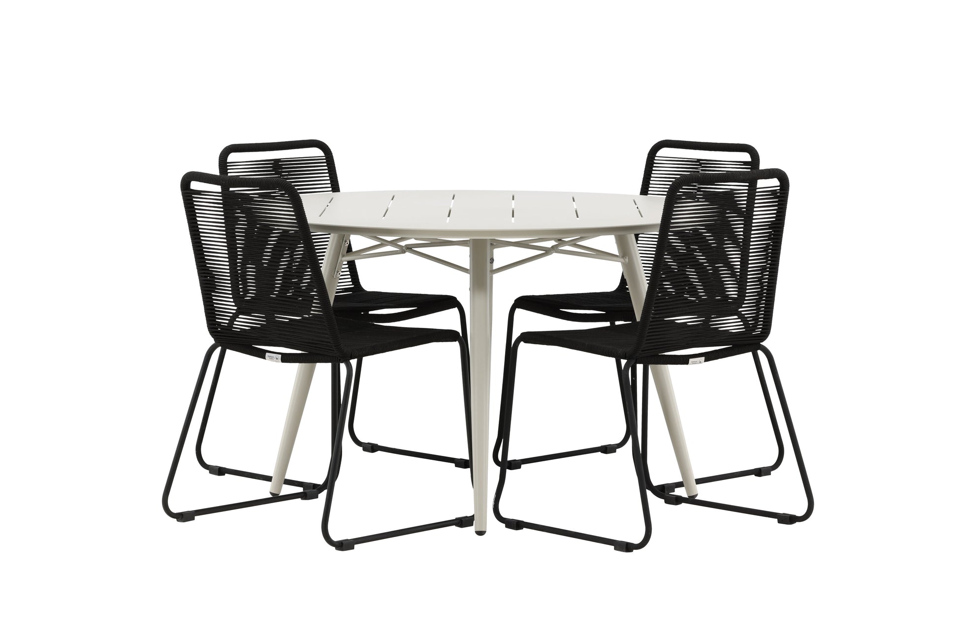 Lina Matbord med Lindos Stolarna – Bord: ⌀120 Stol: 59x86x57