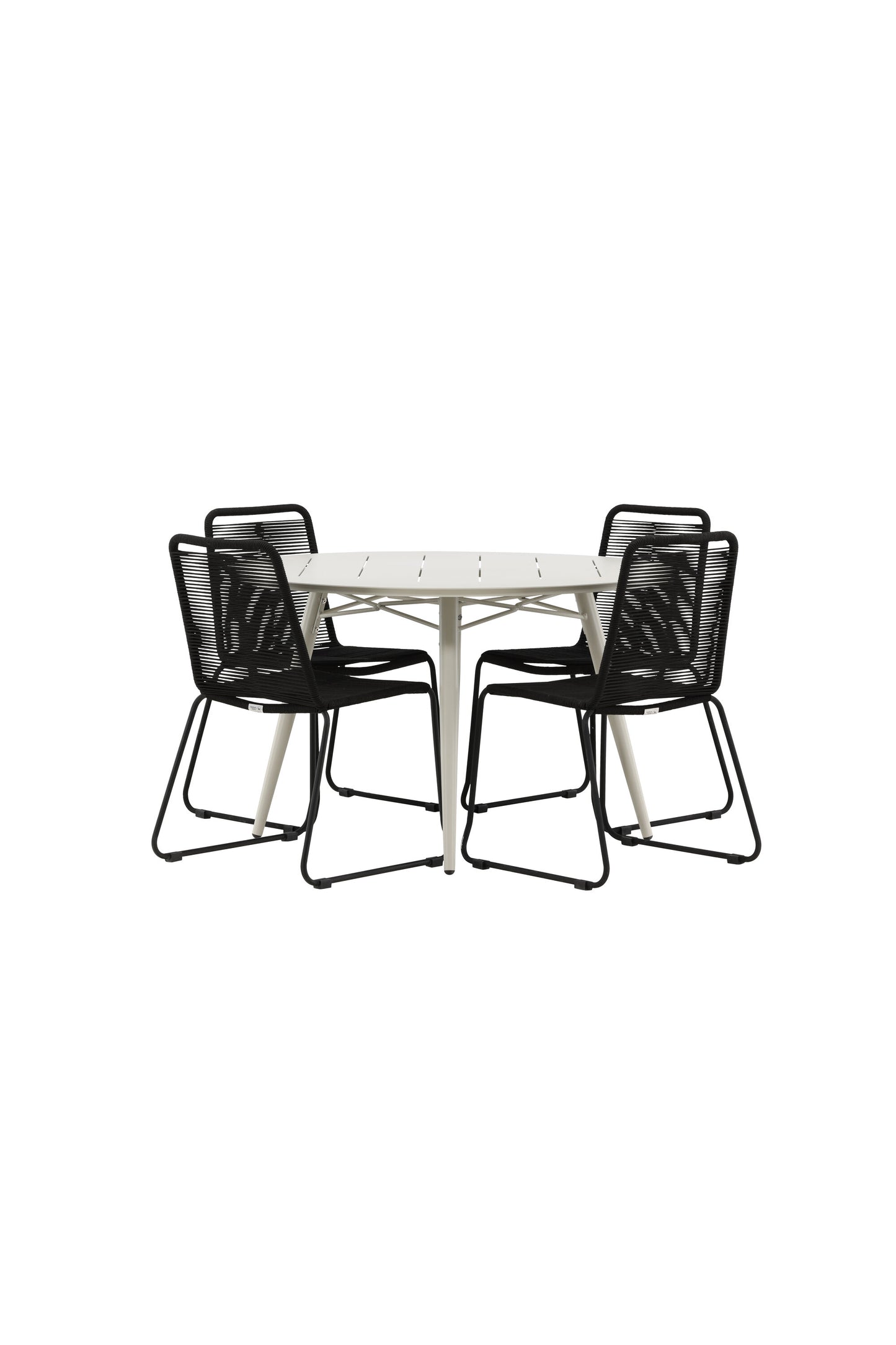 Lina Matbord med Lindos Stolarna – Bord: ⌀120 Stol: 59x86x57