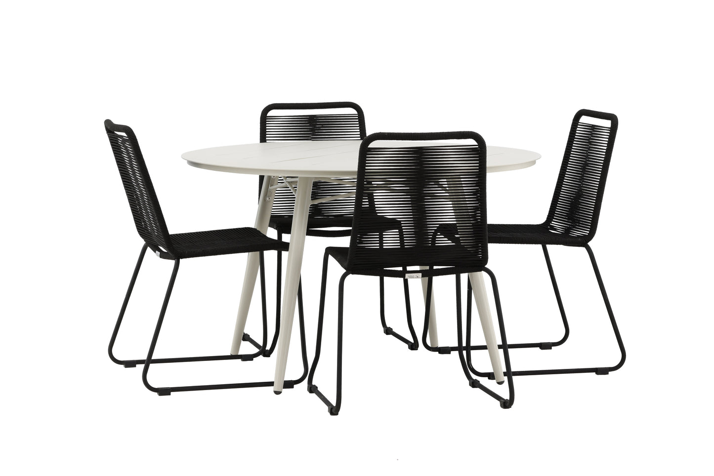 Lina Matbord med Lindos Stolarna – Bord: ⌀120 Stol: 59x86x57