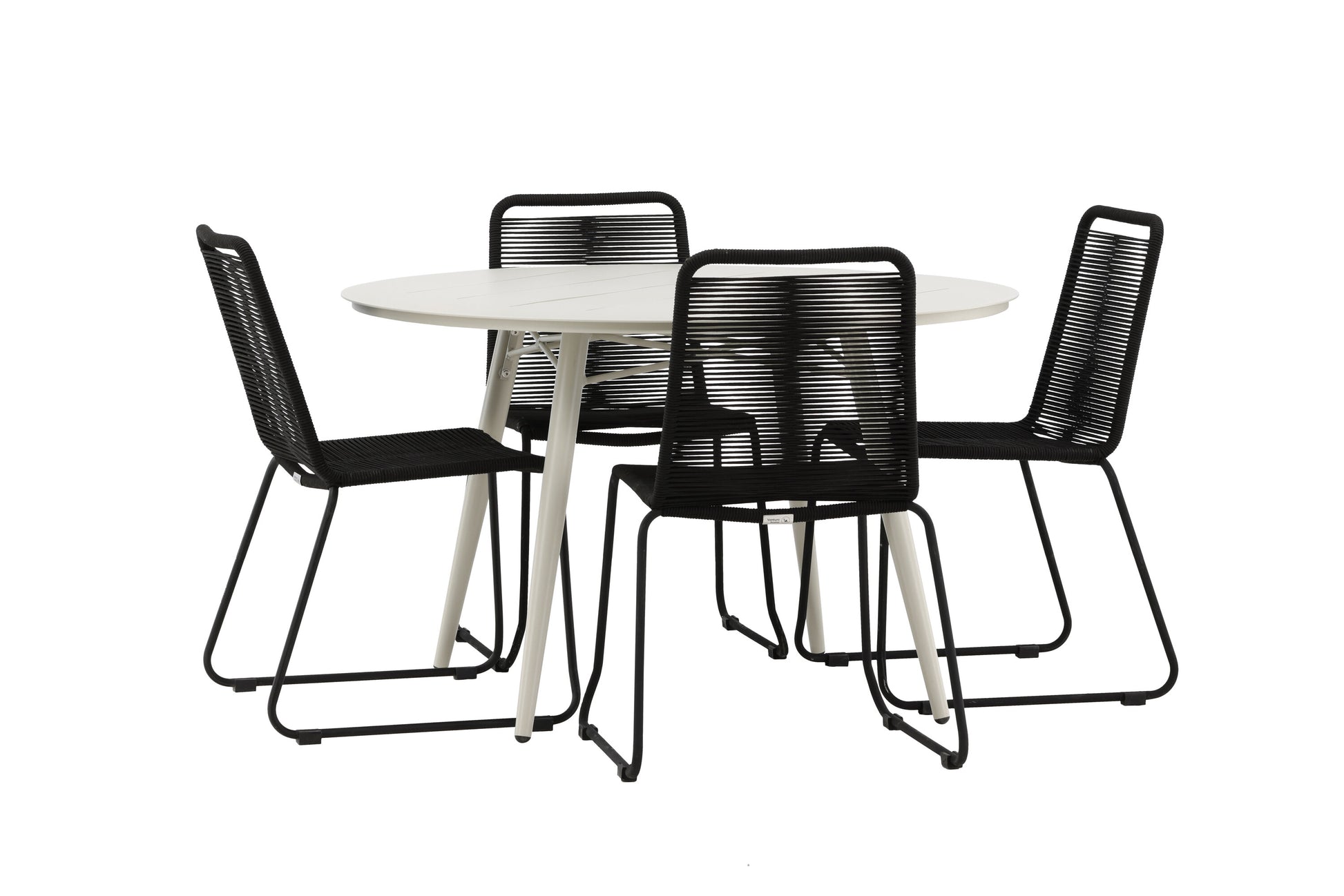 Lina Matbord med Lindos Stolarna – Bord: ⌀120 Stol: 59x86x57