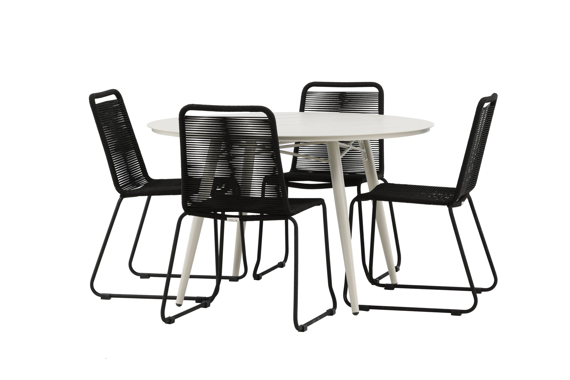 Lina Matbord med Lindos Stolarna – Bord: ⌀120 Stol: 59x86x57