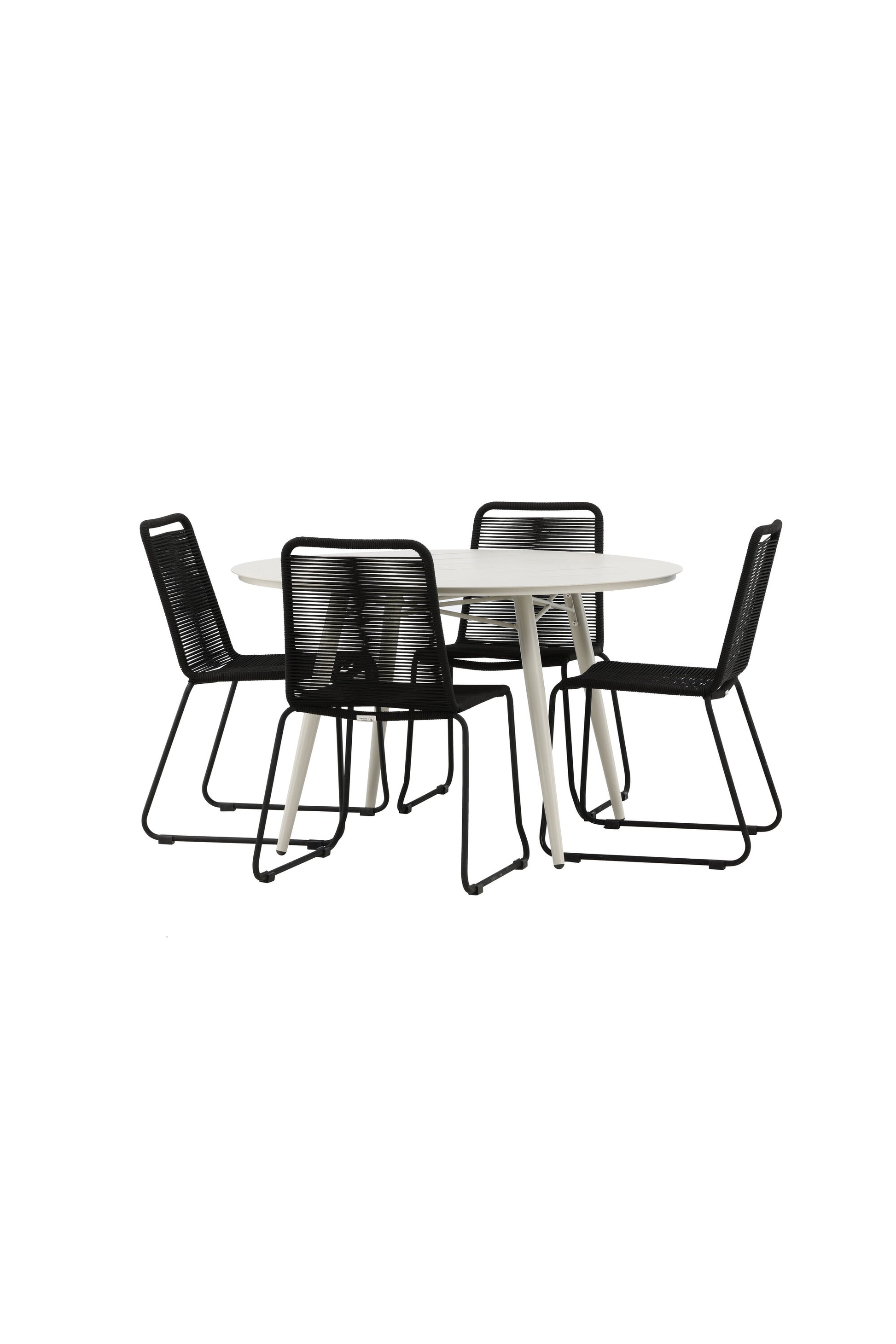 Lina Matbord med Lindos Stolarna – Bord: ⌀120 Stol: 59x86x57