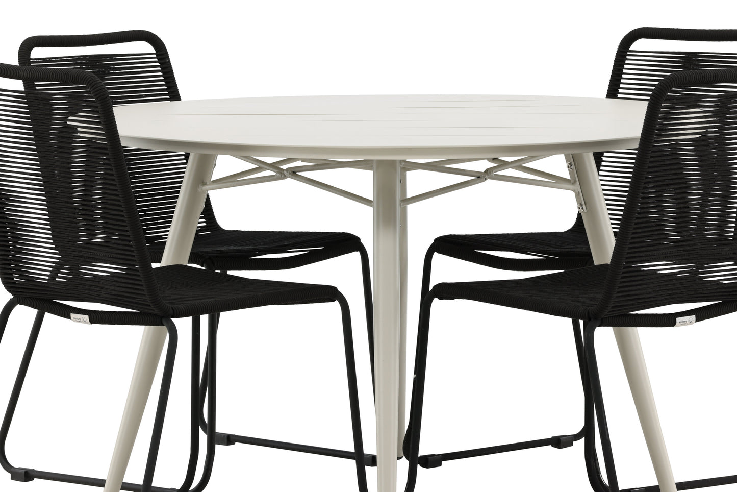 Lina Matbord med Lindos Stolarna – Bord: ⌀120 Stol: 59x86x57