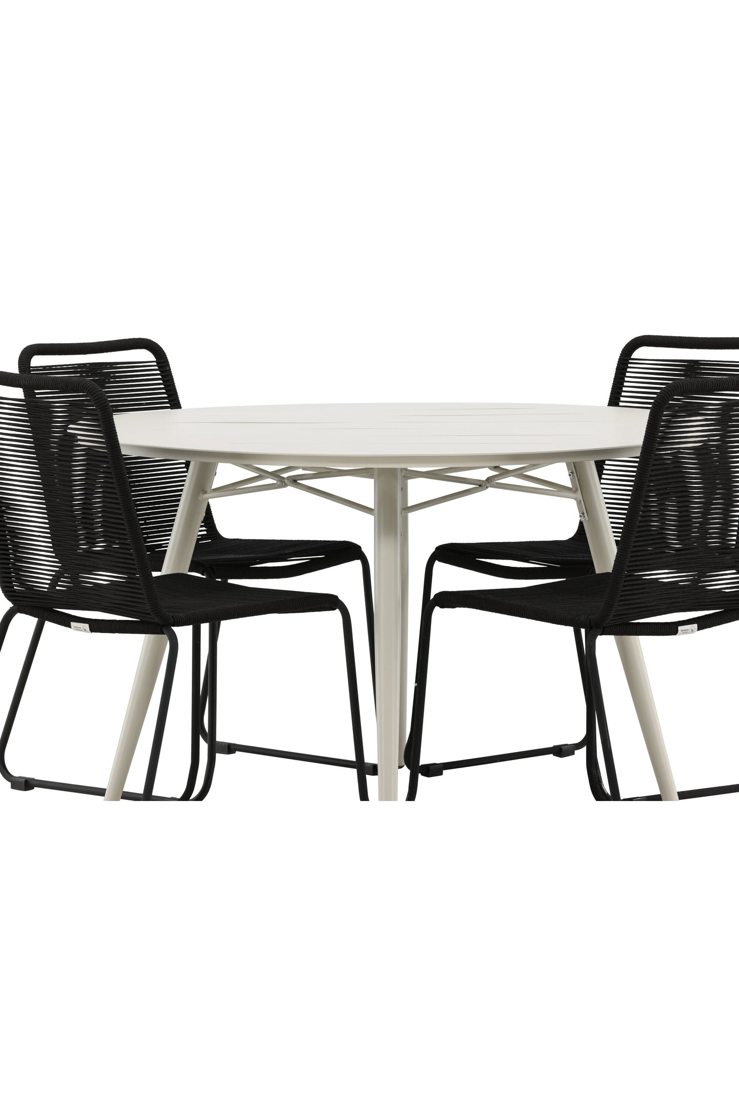 Lina Matbord med Lindos Stolarna – Bord: ⌀120 Stol: 59x86x57