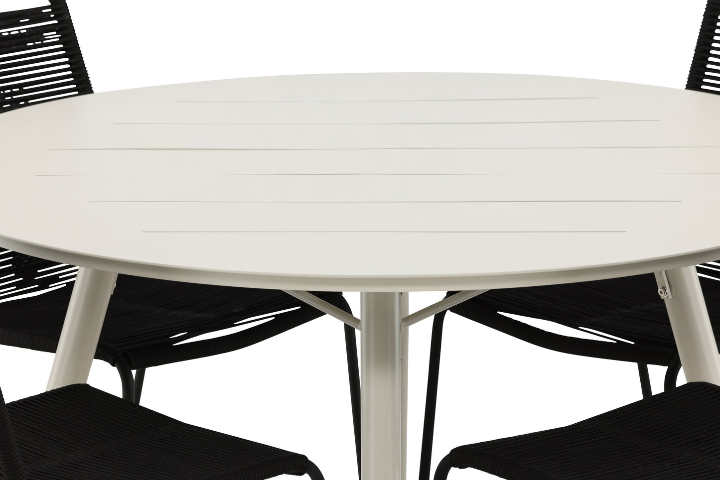 Lina Matbord med Lindos Stolarna – Bord: ⌀120 Stol: 59x86x57