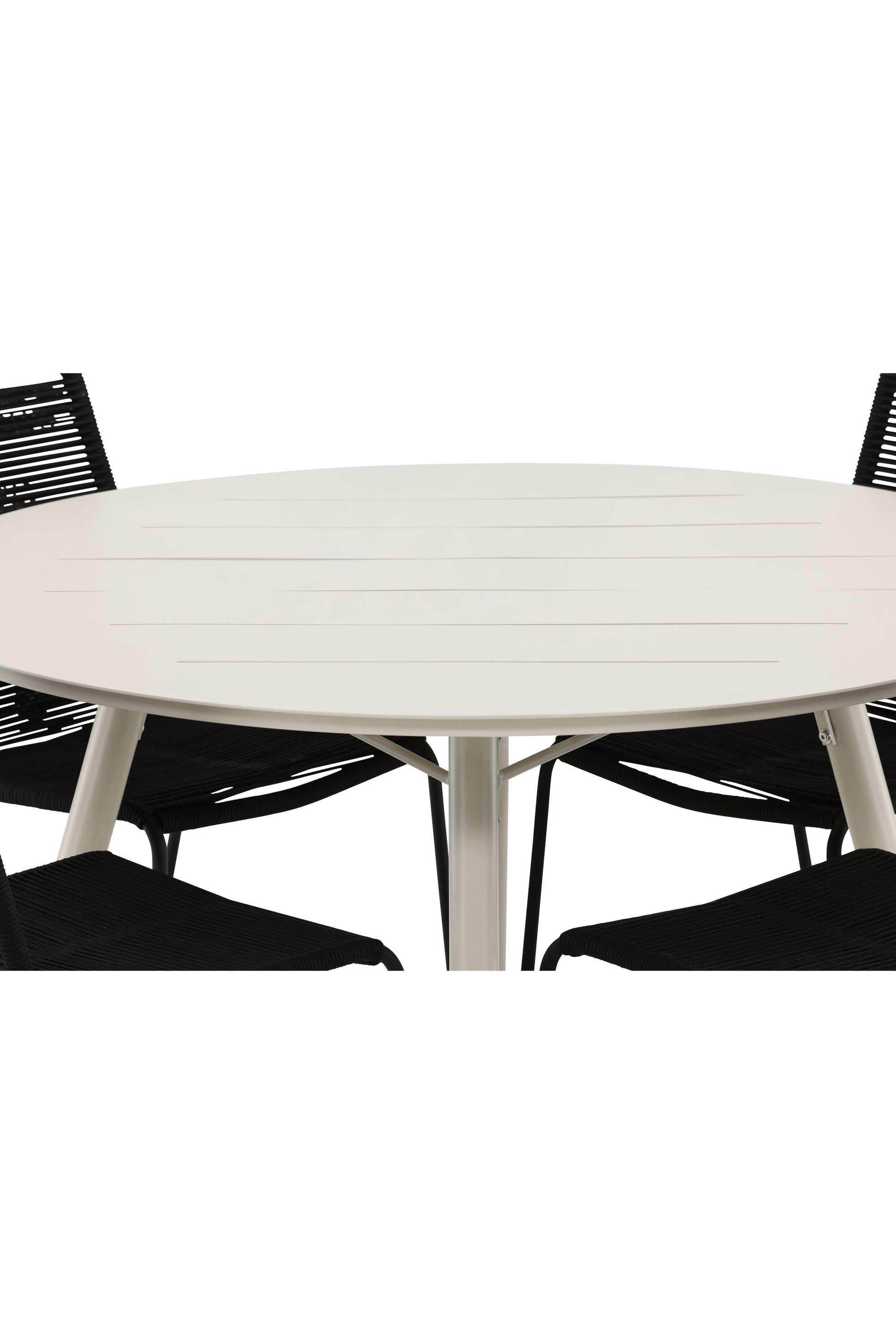 Lina Matbord med Lindos Stolarna – Bord: ⌀120 Stol: 59x86x57