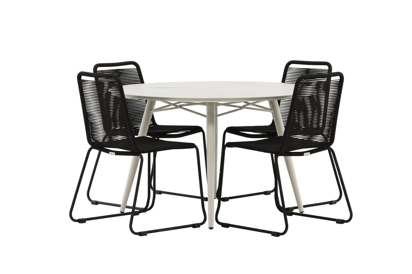 Lina Matbord med Lindos Stolarna – Bord: ⌀120 Stol: 59x86x57
