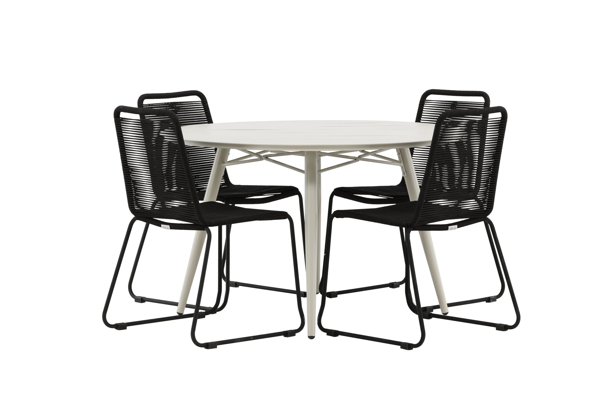 Lina Matbord med Lindos Stolarna – Bord: ⌀120 Stol: 59x86x57