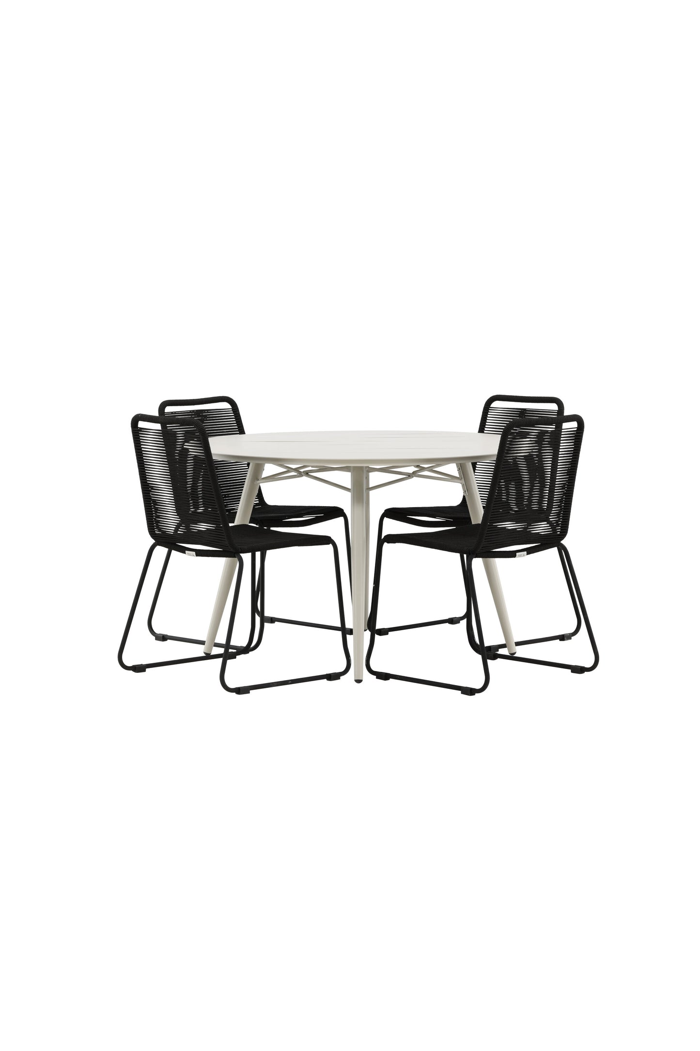 Lina Matbord med Lindos Stolarna – Bord: ⌀120 Stol: 59x86x57