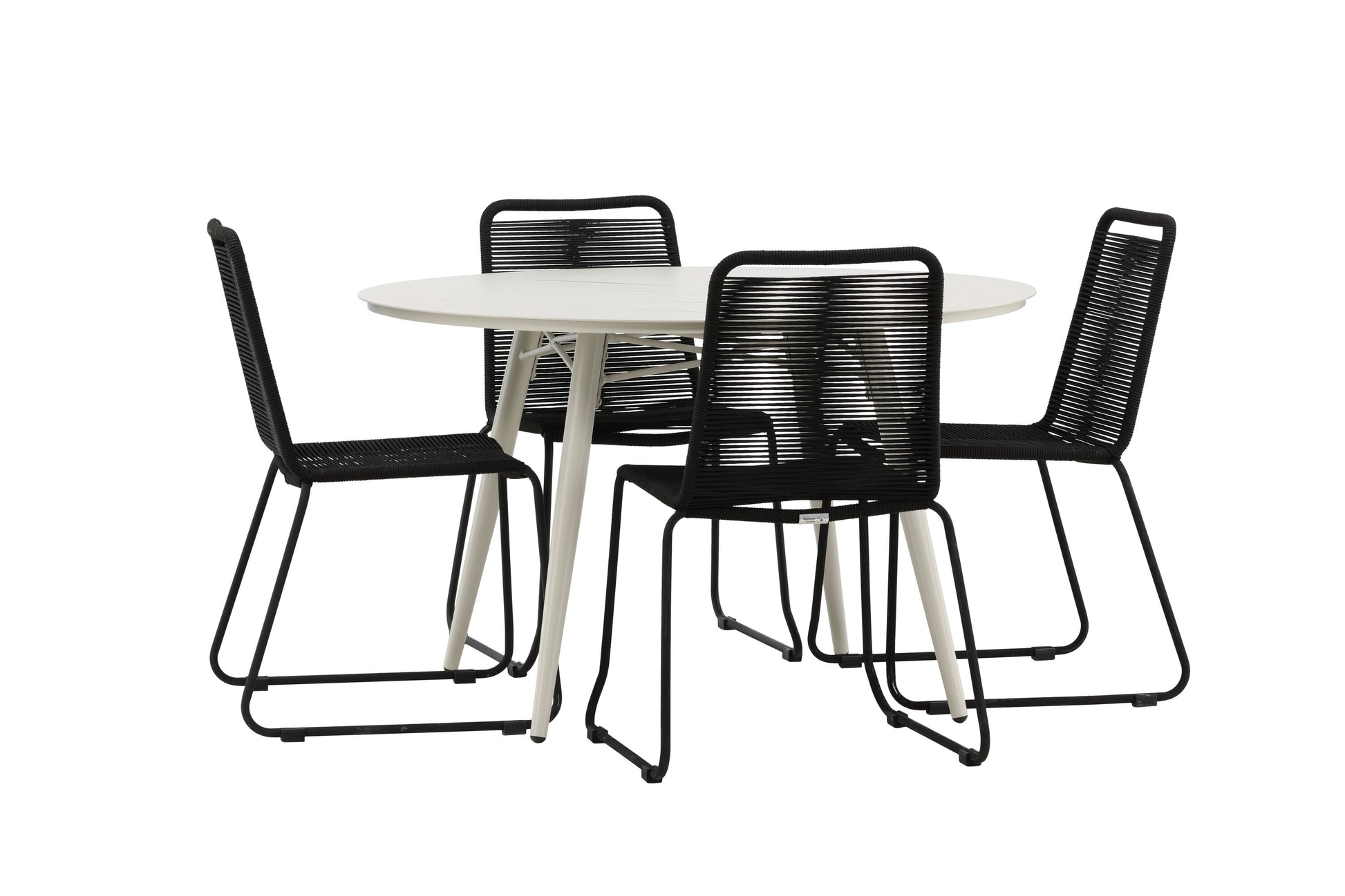 Lina Matbord med Lindos Stolarna – Bord: ⌀120 Stol: 59x86x57