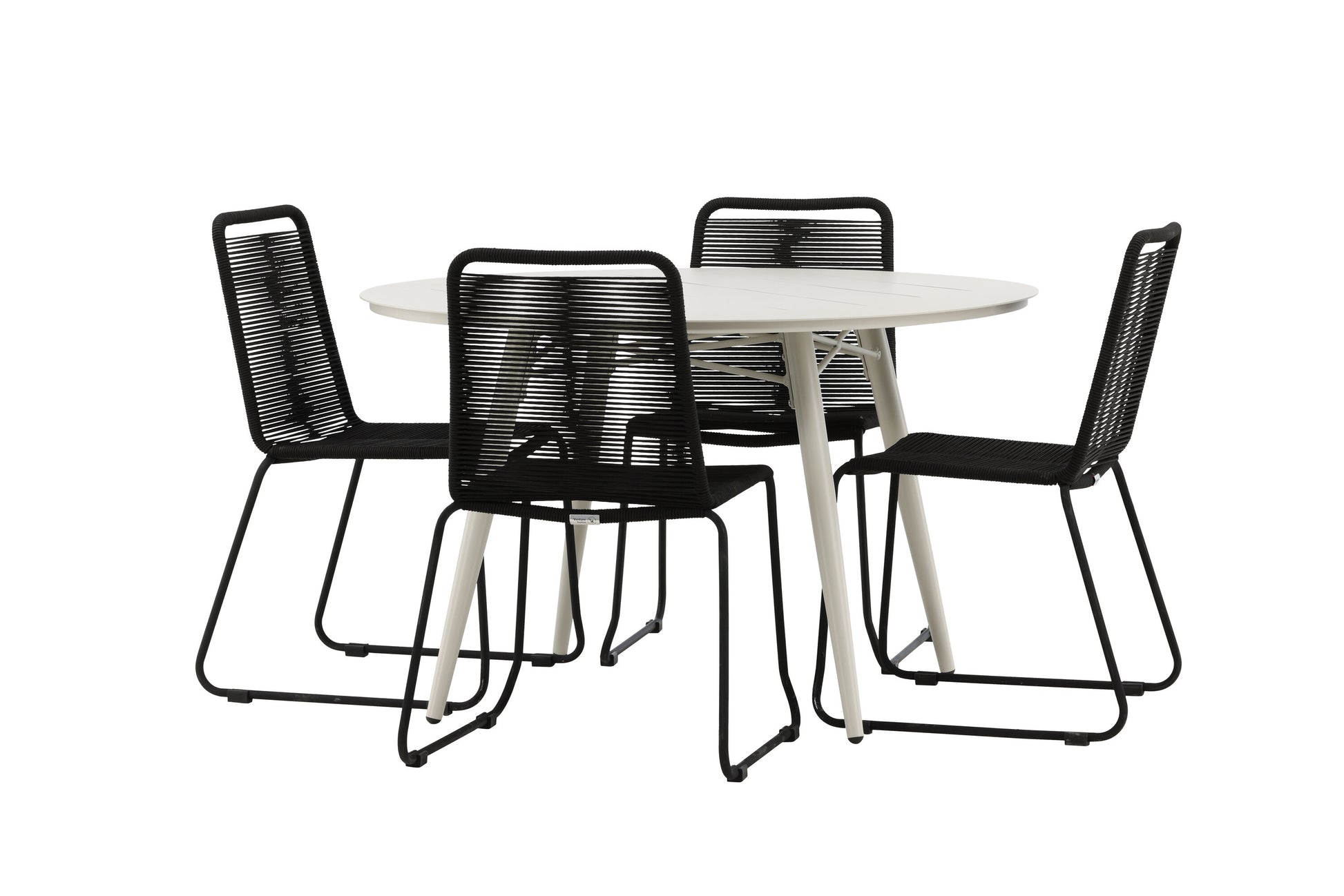 Lina Matbord med Lindos Stolarna – Bord: ⌀120 Stol: 59x86x57