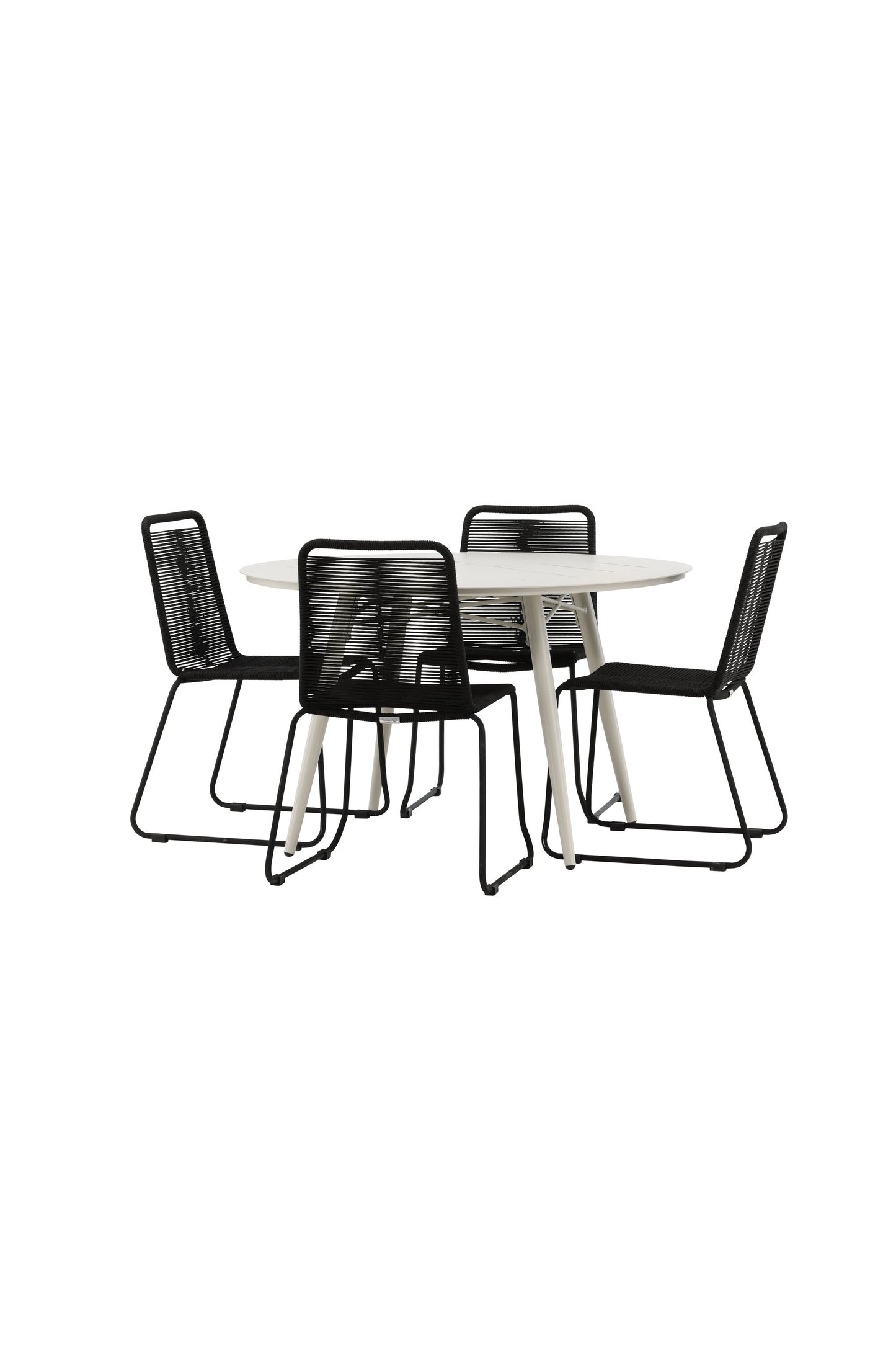 Lina Matbord med Lindos Stolarna – Bord: ⌀120 Stol: 59x86x57