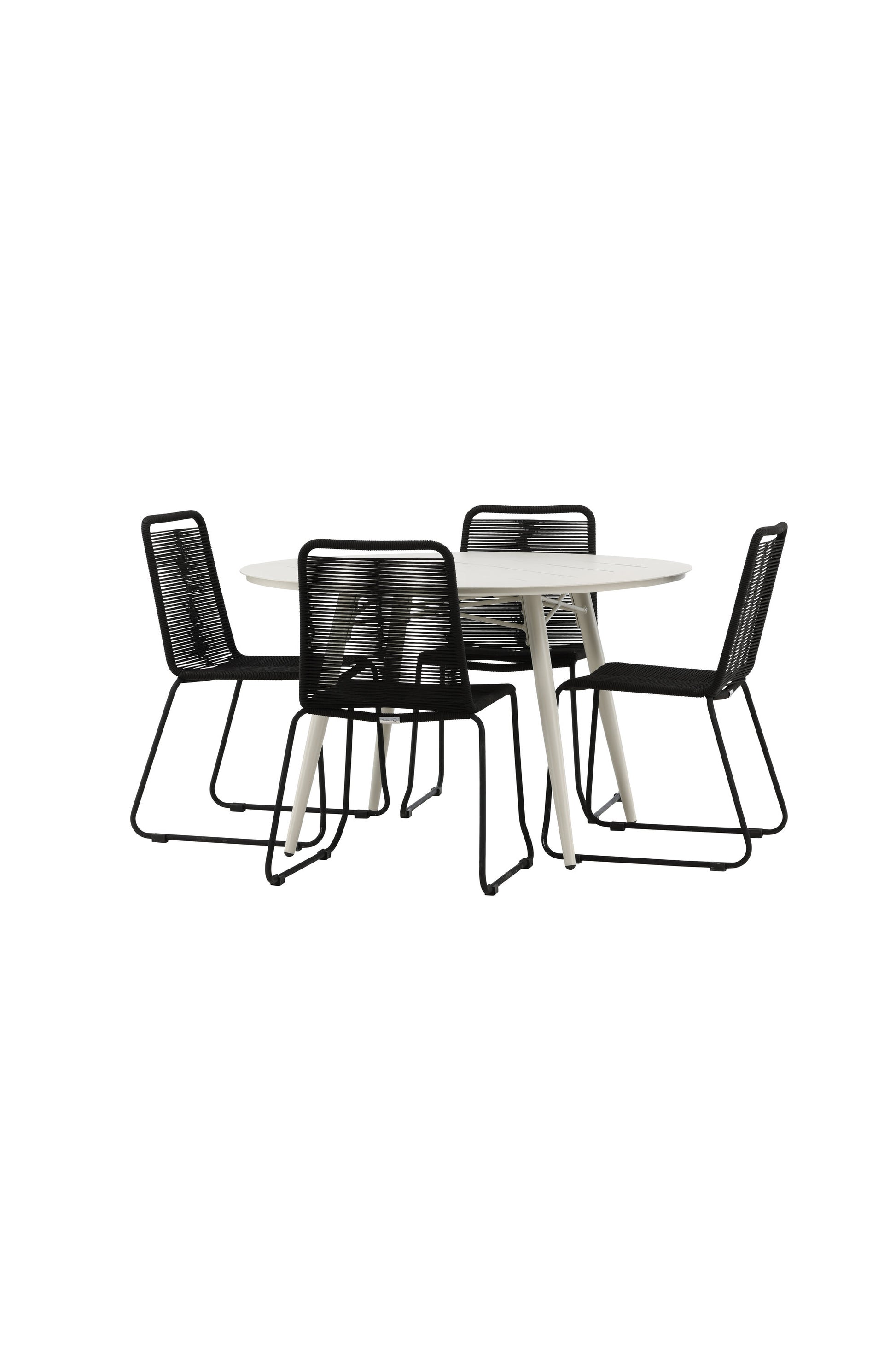 Lina Matbord med Lindos Stolarna – Bord: ⌀120 Stol: 59x86x57