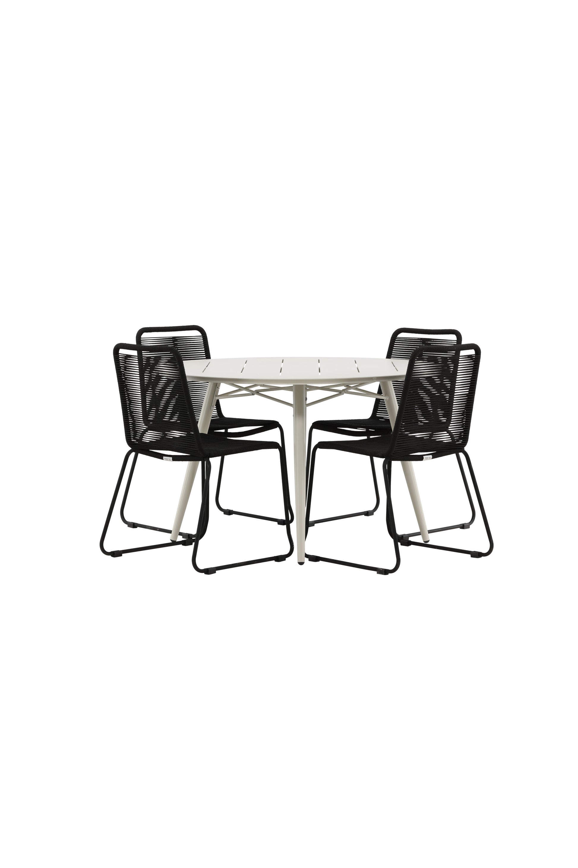 Lina Matbord med Lindos Stolarna – Bord: ⌀120 Stol: 59x86x57