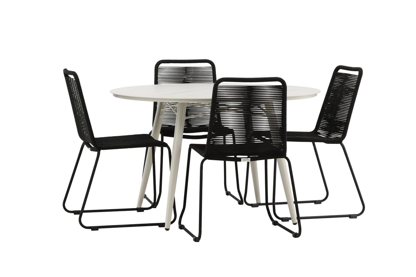 Lina Matbord med Lindos Stolarna – Bord: ⌀120 Stol: 59x86x57