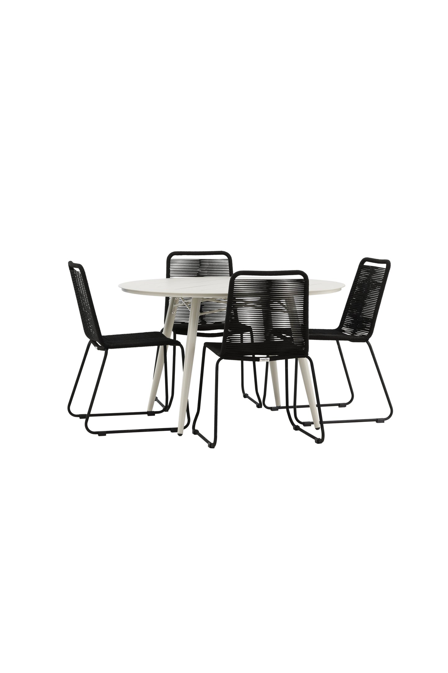 Lina Matbord med Lindos Stolarna – Bord: ⌀120 Stol: 59x86x57