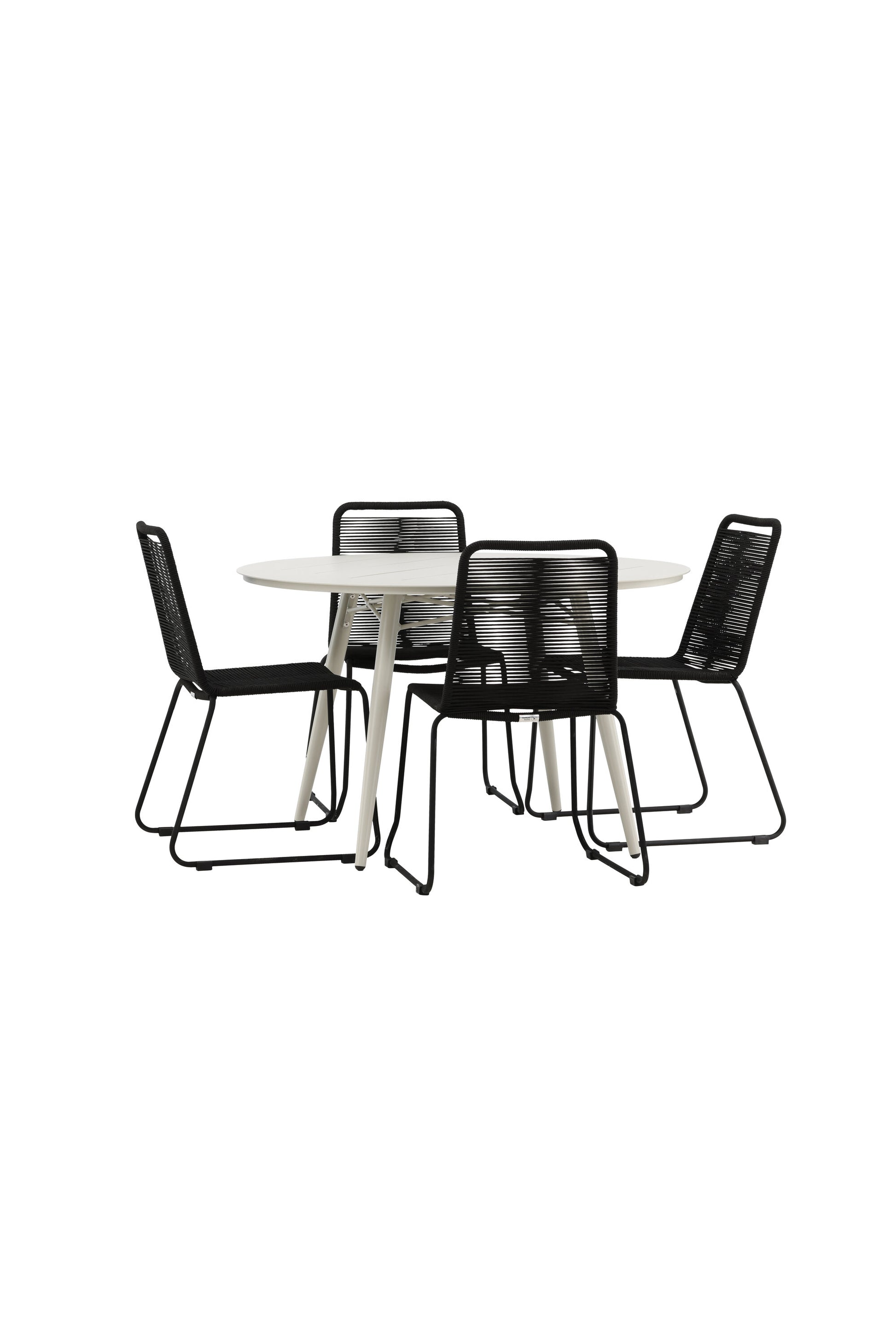 Lina Matbord med Lindos Stolarna – Bord: ⌀120 Stol: 59x86x57