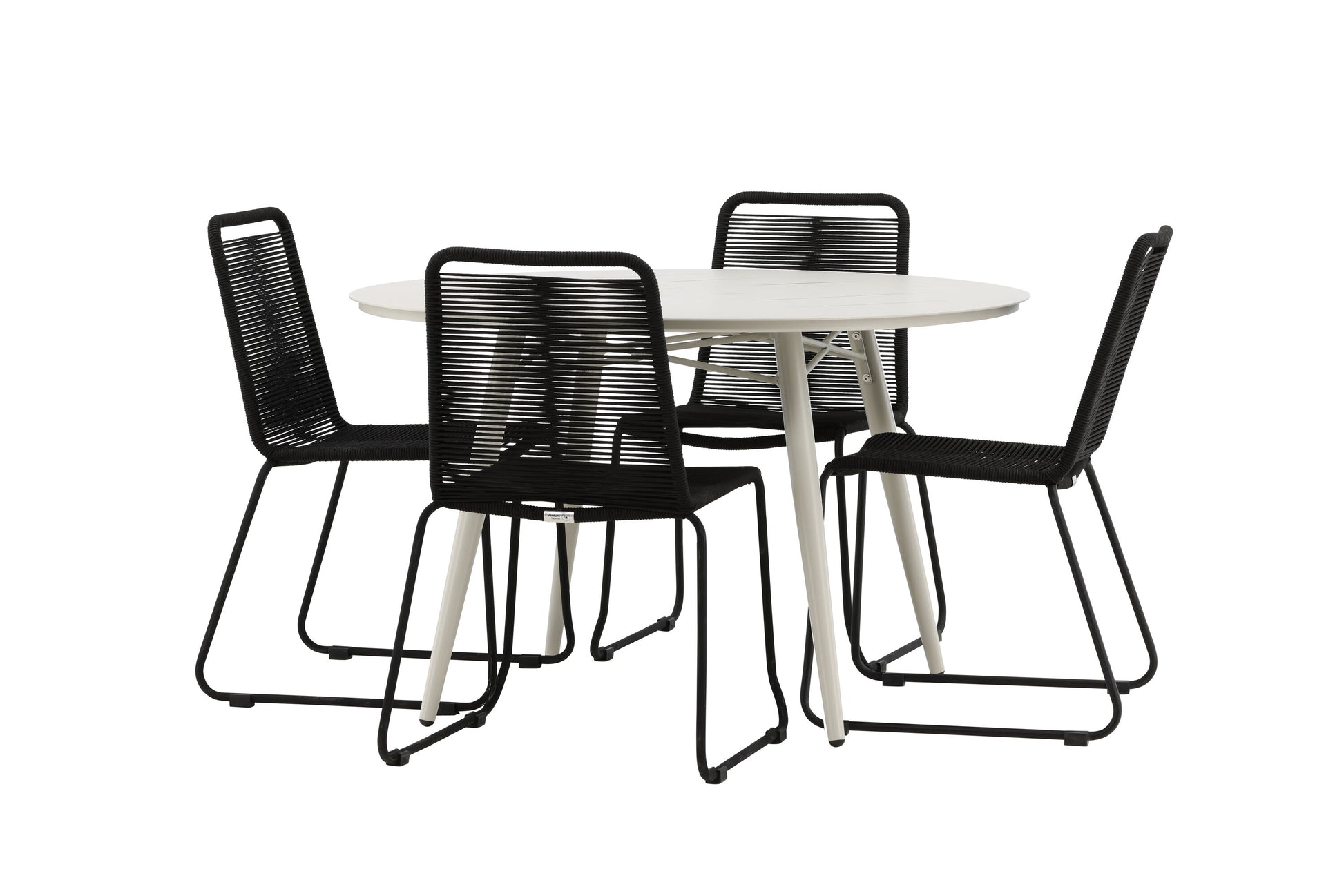 Lina Matbord med Lindos Stolarna – Bord: ⌀120 Stol: 59x86x57