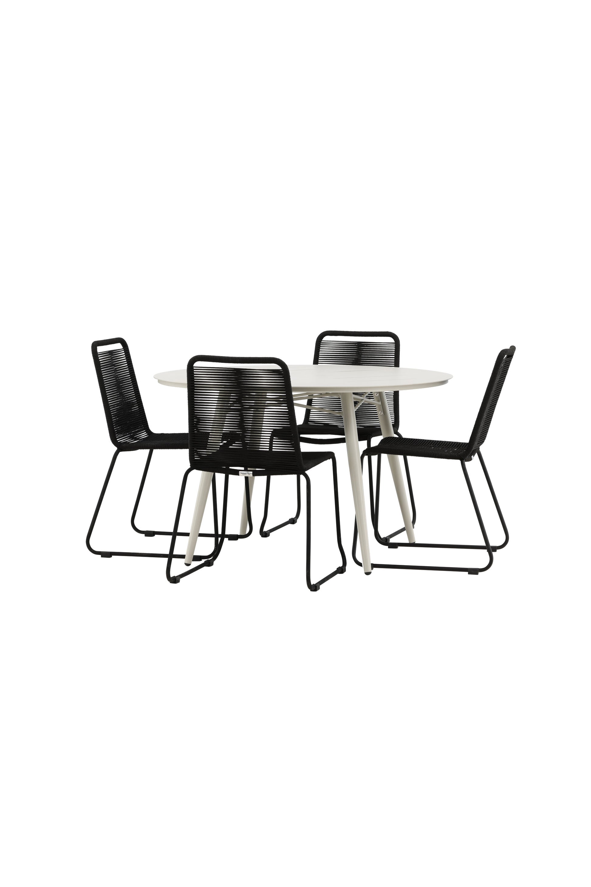 Lina Matbord med Lindos Stolarna – Bord: ⌀120 Stol: 59x86x57
