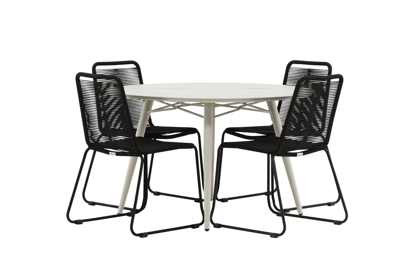 Lina Matbord med Lindos Stolarna – Bord: ⌀120 Stol: 59x86x57