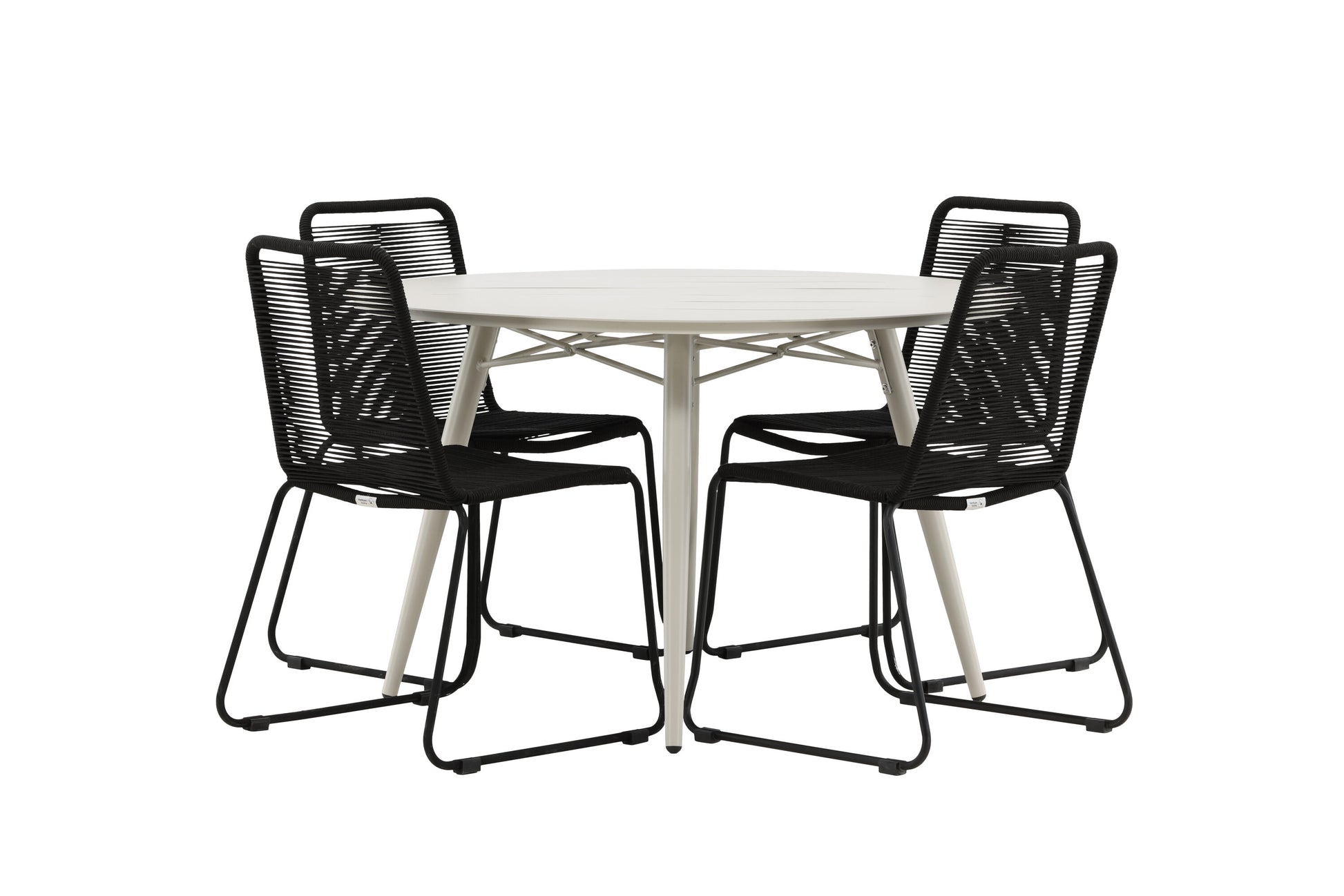 Lina Matbord med Lindos Stolarna – Bord: ⌀120 Stol: 59x86x57