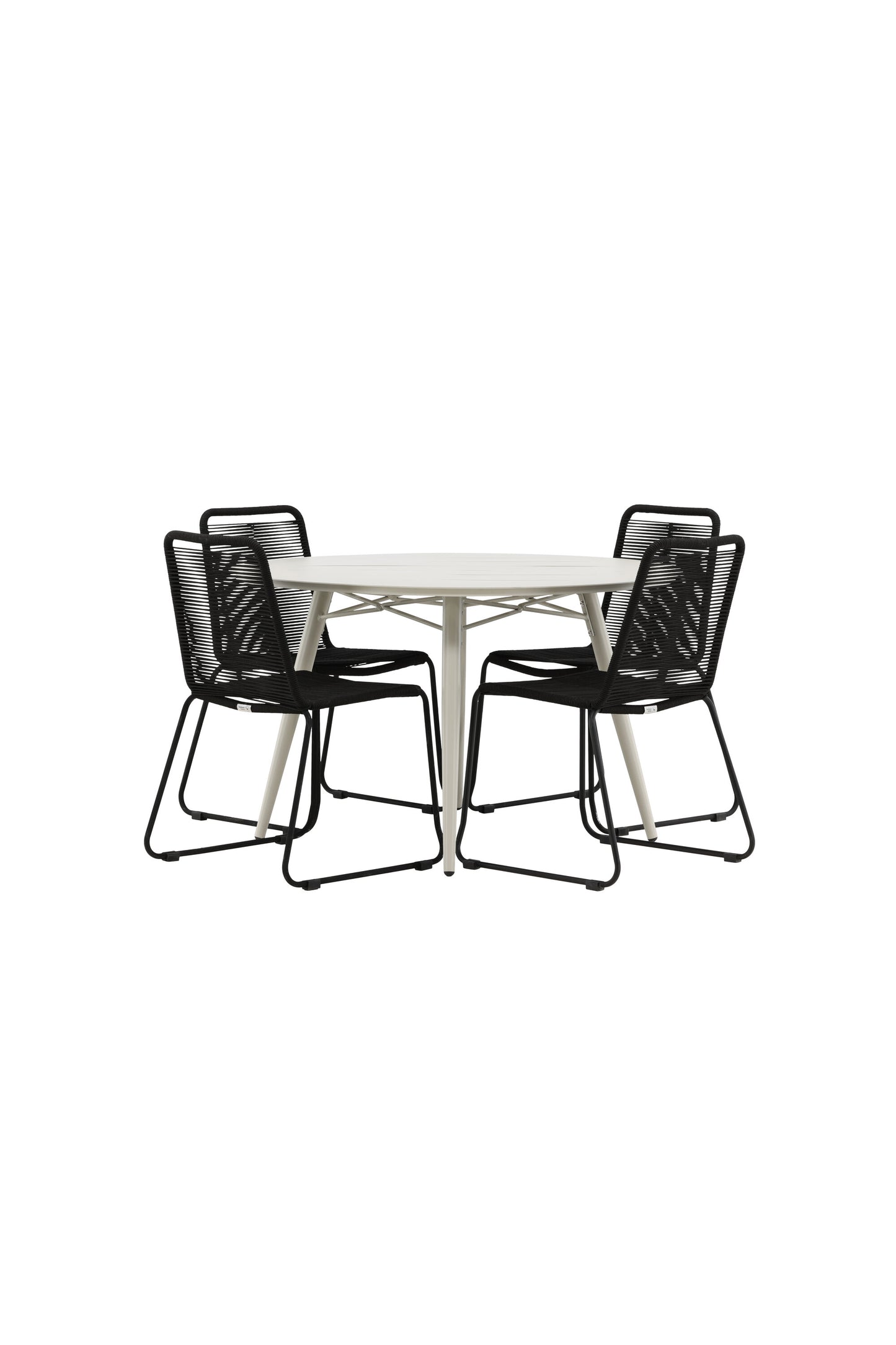 Lina Matbord med Lindos Stolarna – Bord: ⌀120 Stol: 59x86x57