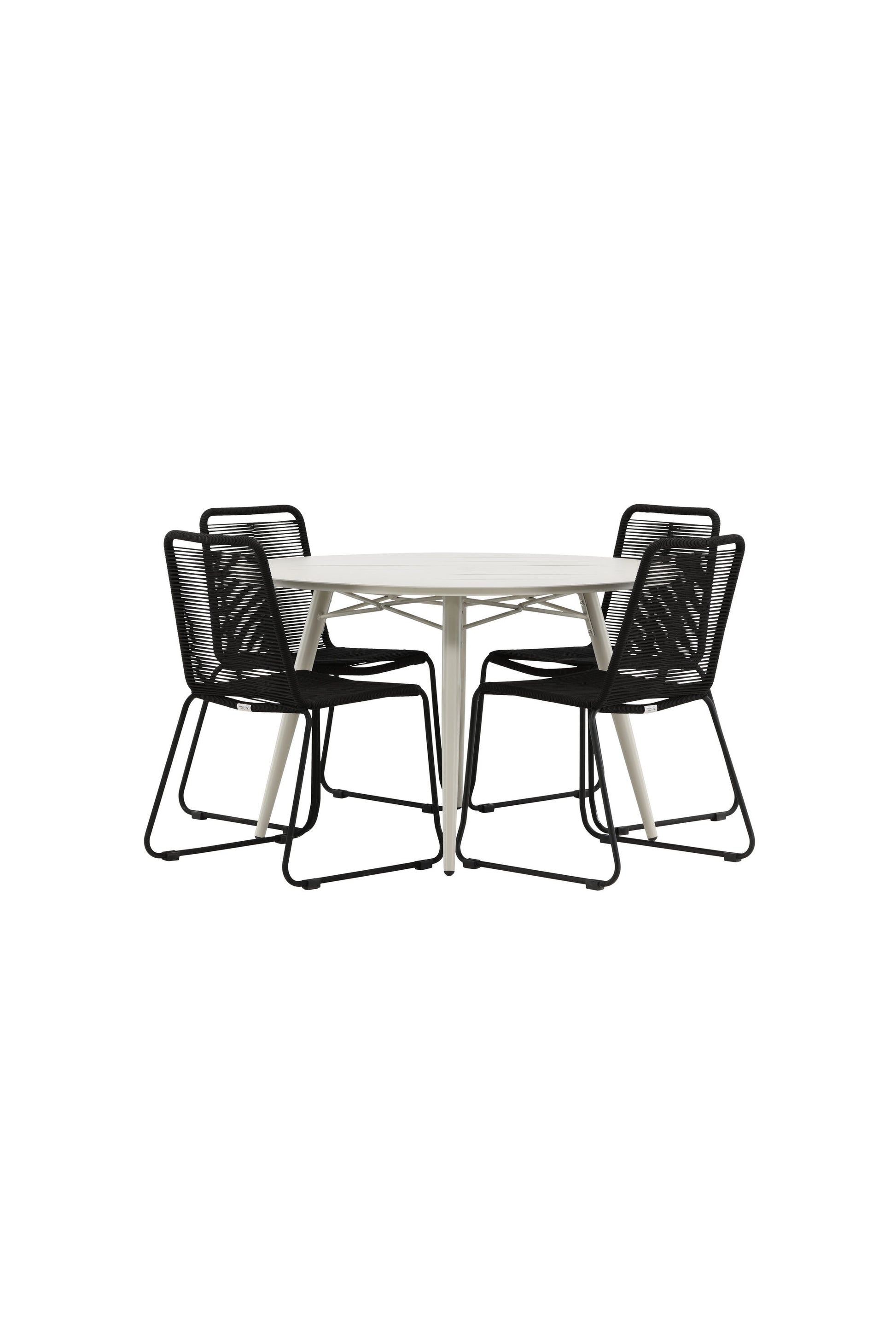 Lina Matbord med Lindos Stolarna – Bord: ⌀120 Stol: 59x86x57