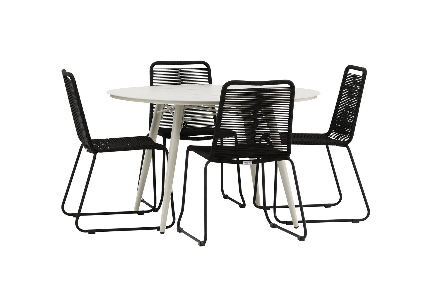 Lina Matbord med Lindos Stolarna – Bord: ⌀120 Stol: 59x86x57