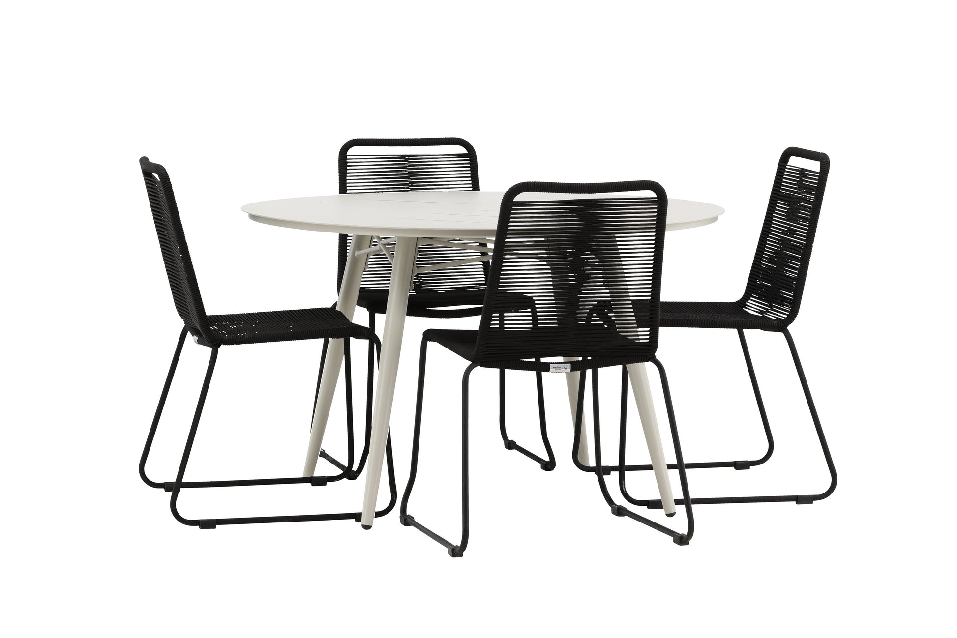Lina Matbord med Lindos Stolarna – Bord: ⌀120 Stol: 59x86x57