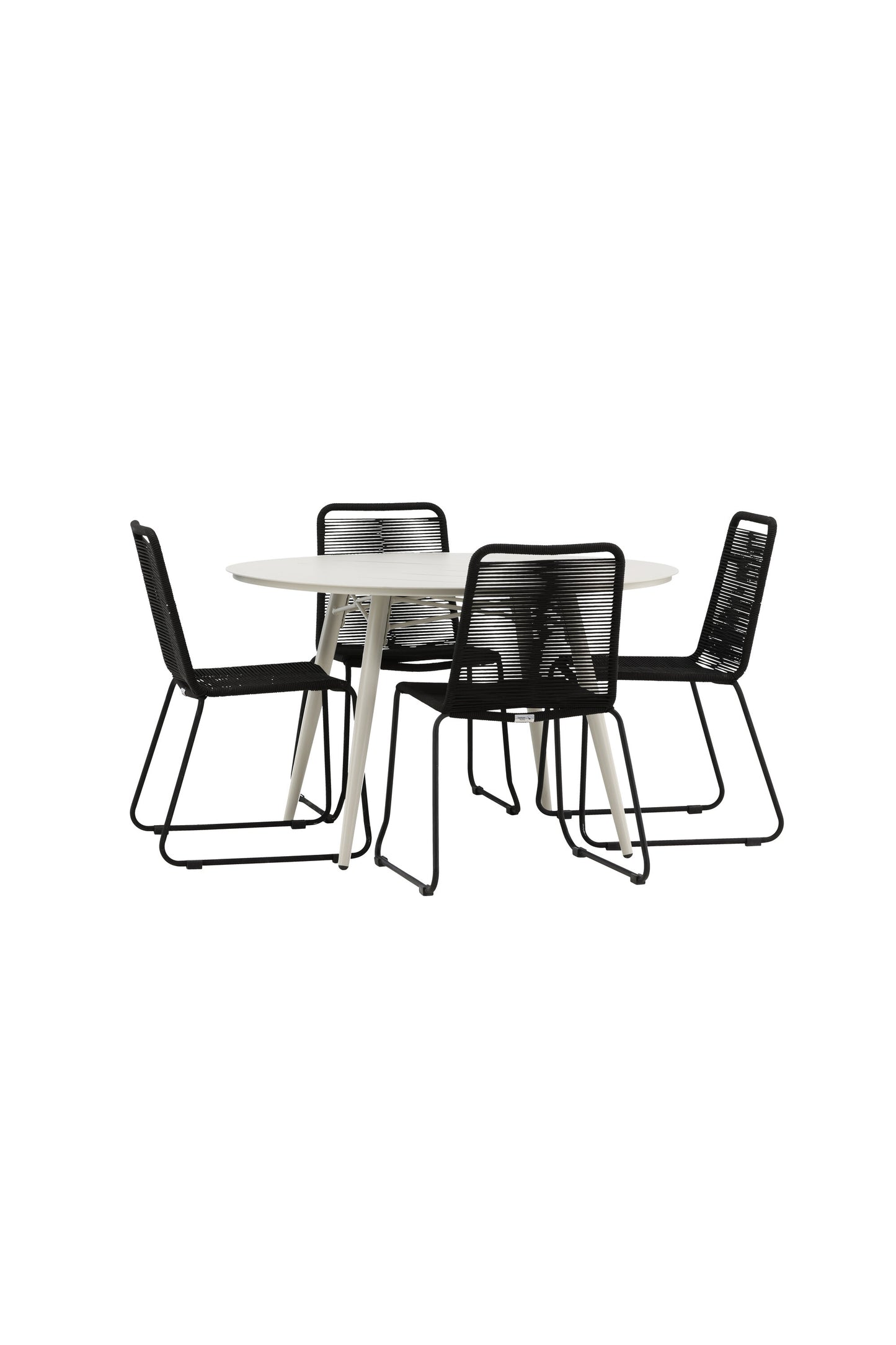 Lina Matbord med Lindos Stolarna – Bord: ⌀120 Stol: 59x86x57