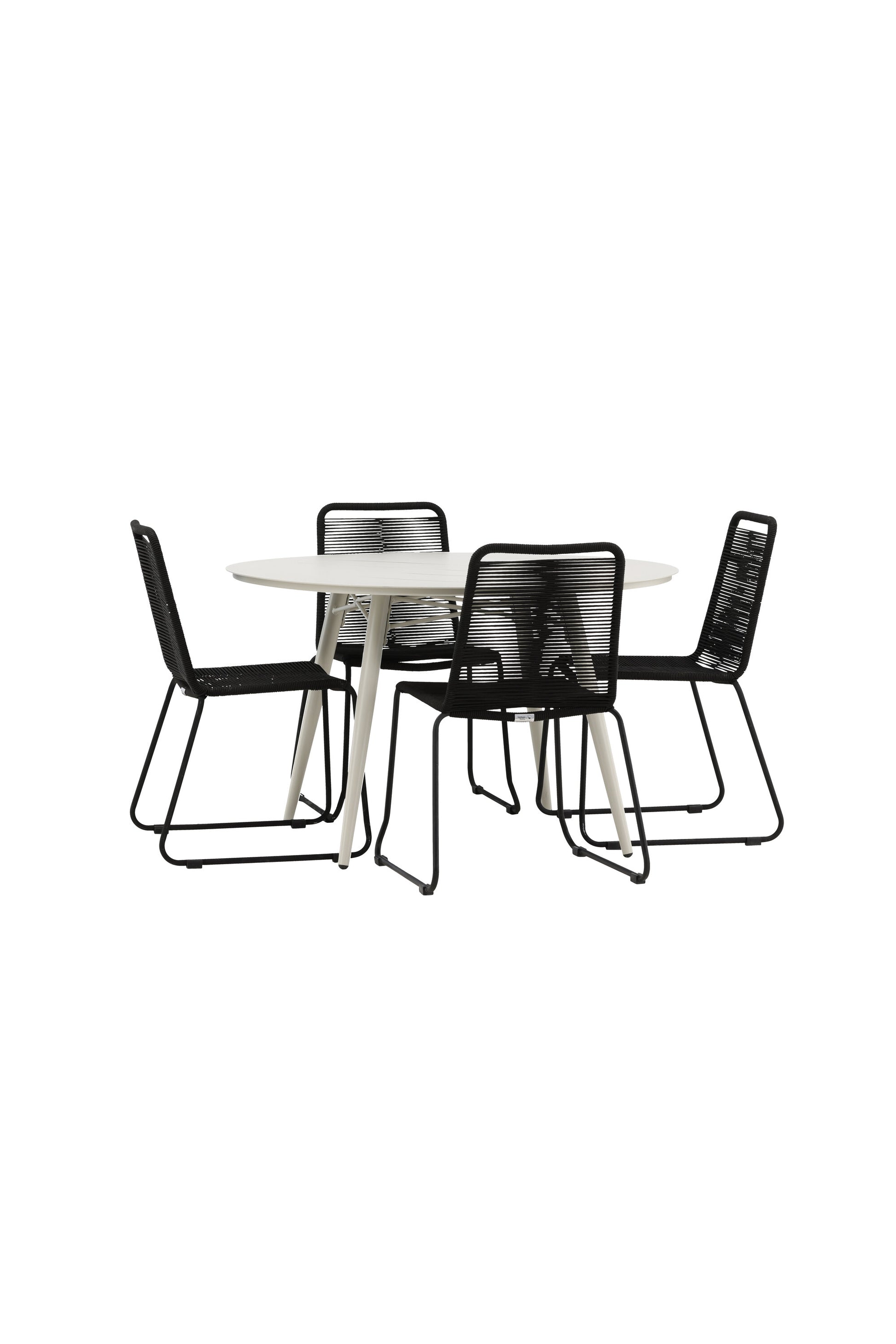 Lina Matbord med Lindos Stolarna – Bord: ⌀120 Stol: 59x86x57
