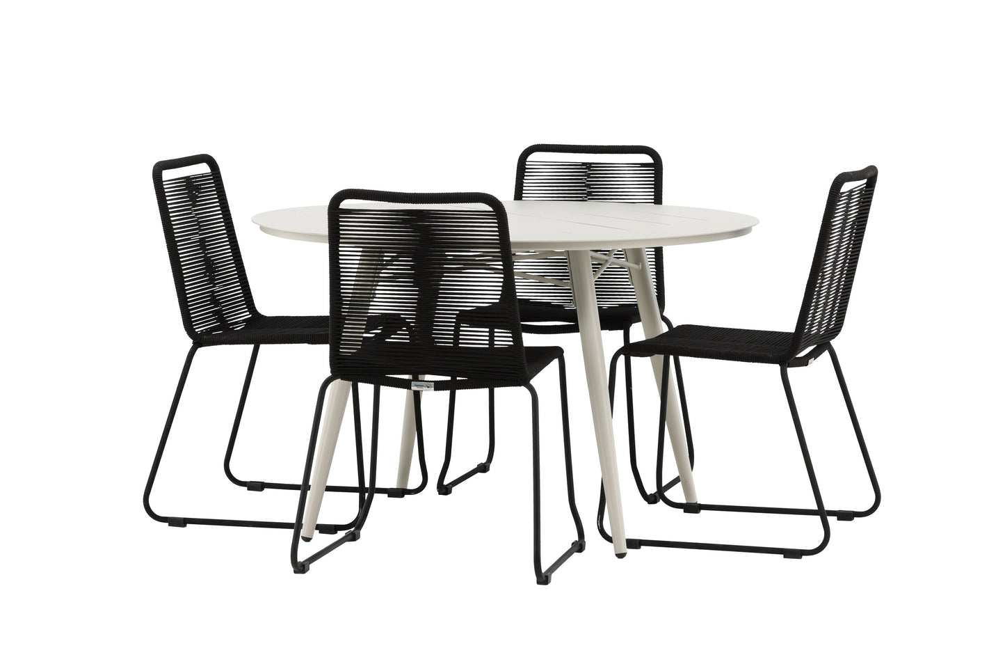 Lina Matbord med Lindos Stolarna – Bord: ⌀120 Stol: 59x86x57
