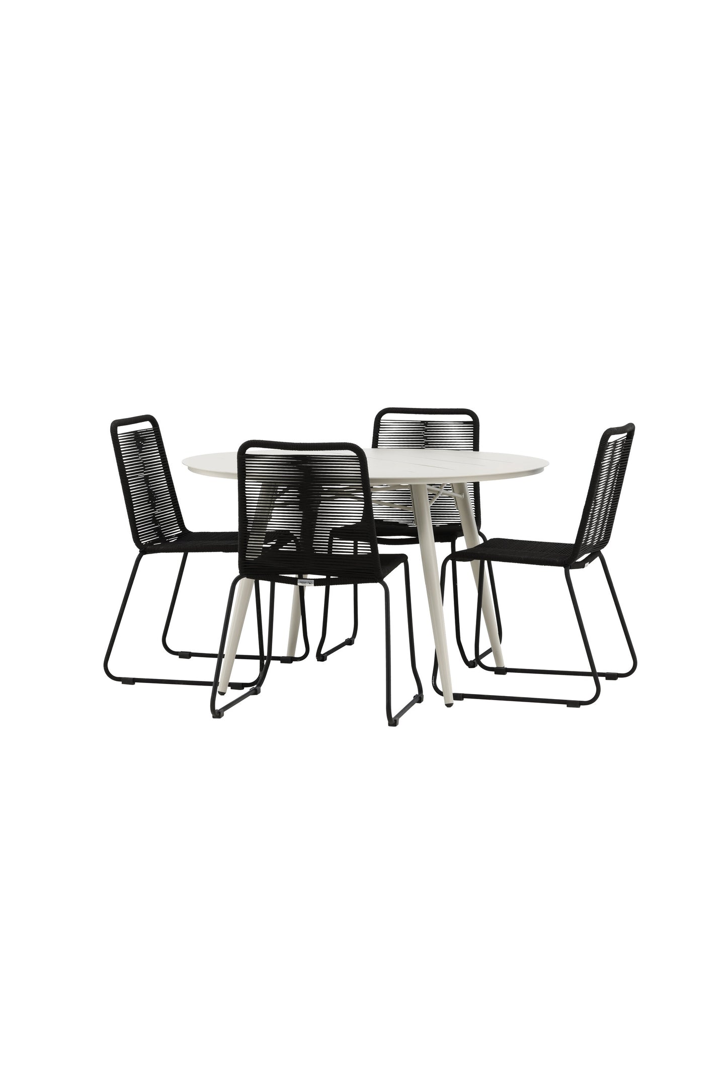 Lina Matbord med Lindos Stolarna – Bord: ⌀120 Stol: 59x86x57