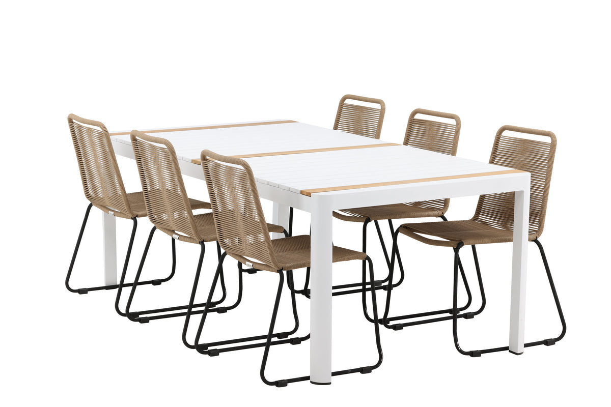 Togo Matbord med Lindos Stolarna – Bord: 75x200x100 Stol: 59x86x57