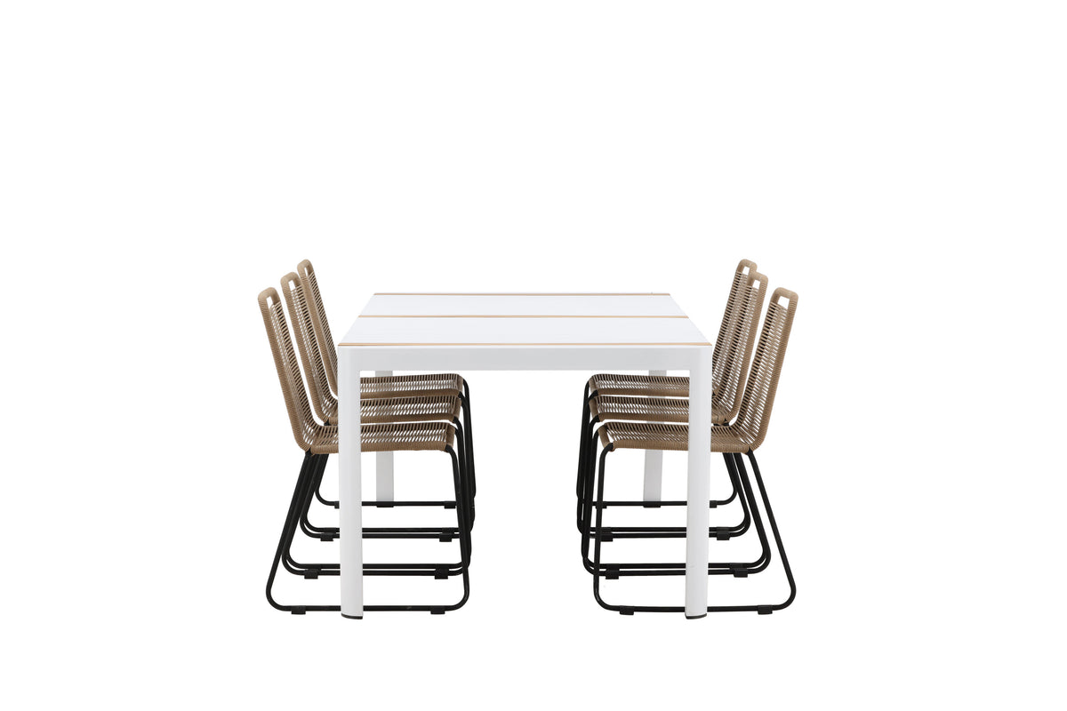 Togo Matbord med Lindos Stolarna – Bord: 75x200x100 Stol: 59x86x57