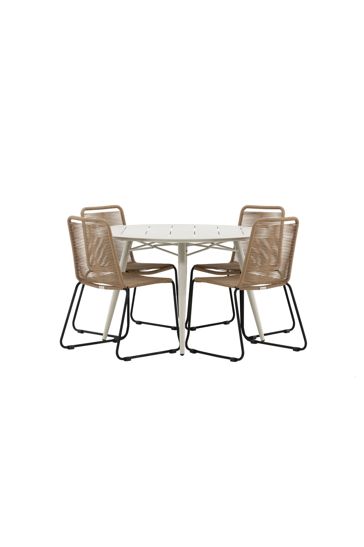 Lina Matbord med Lindos Stolarna – Bord: ⌀120 Stol: 59x86x57