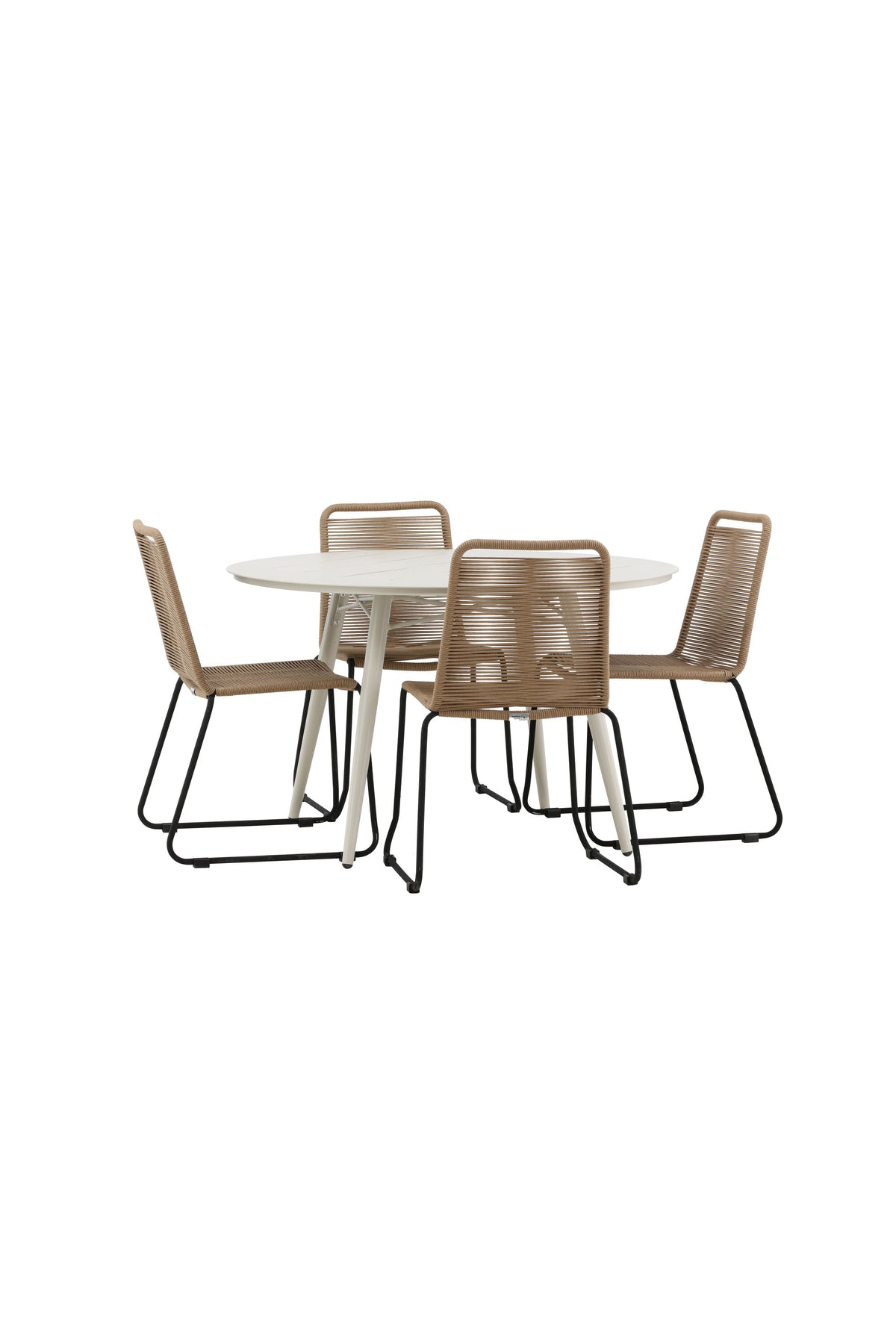 Lina Matbord med Lindos Stolarna – Bord: ⌀120 Stol: 59x86x57