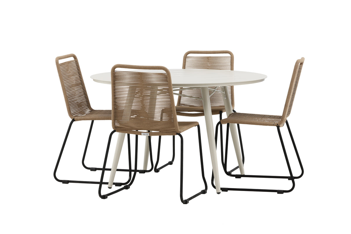 Lina Matbord med Lindos Stolarna – Bord: ⌀120 Stol: 59x86x57