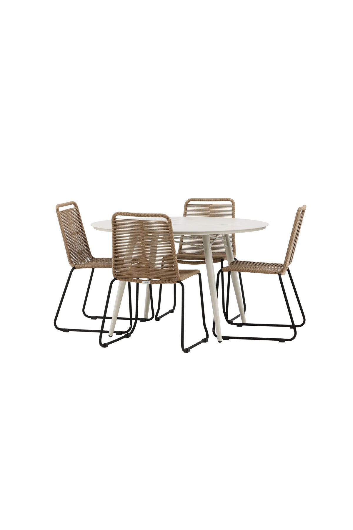 Lina Matbord med Lindos Stolarna – Bord: ⌀120 Stol: 59x86x57