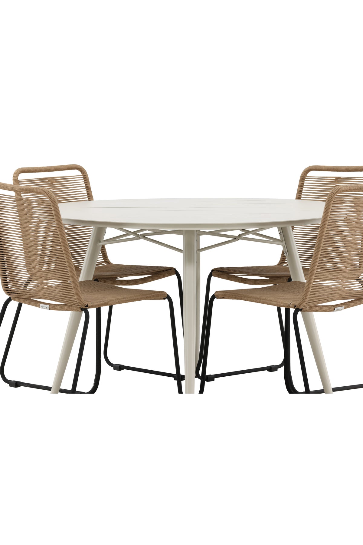 Lina Matbord med Lindos Stolarna – Bord: ⌀120 Stol: 59x86x57